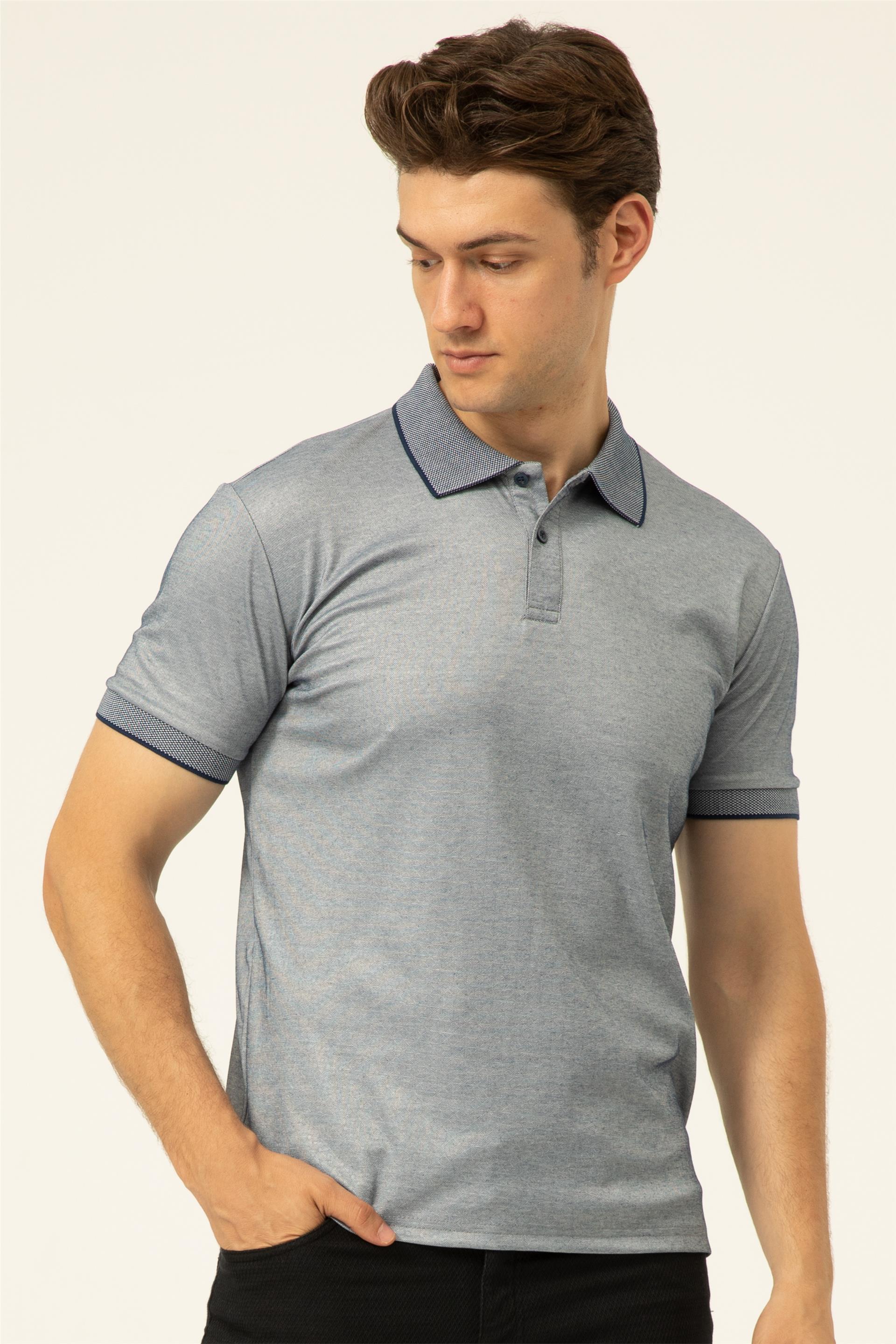Lacivert Regular Baskılı Polo Yaka  Tişört