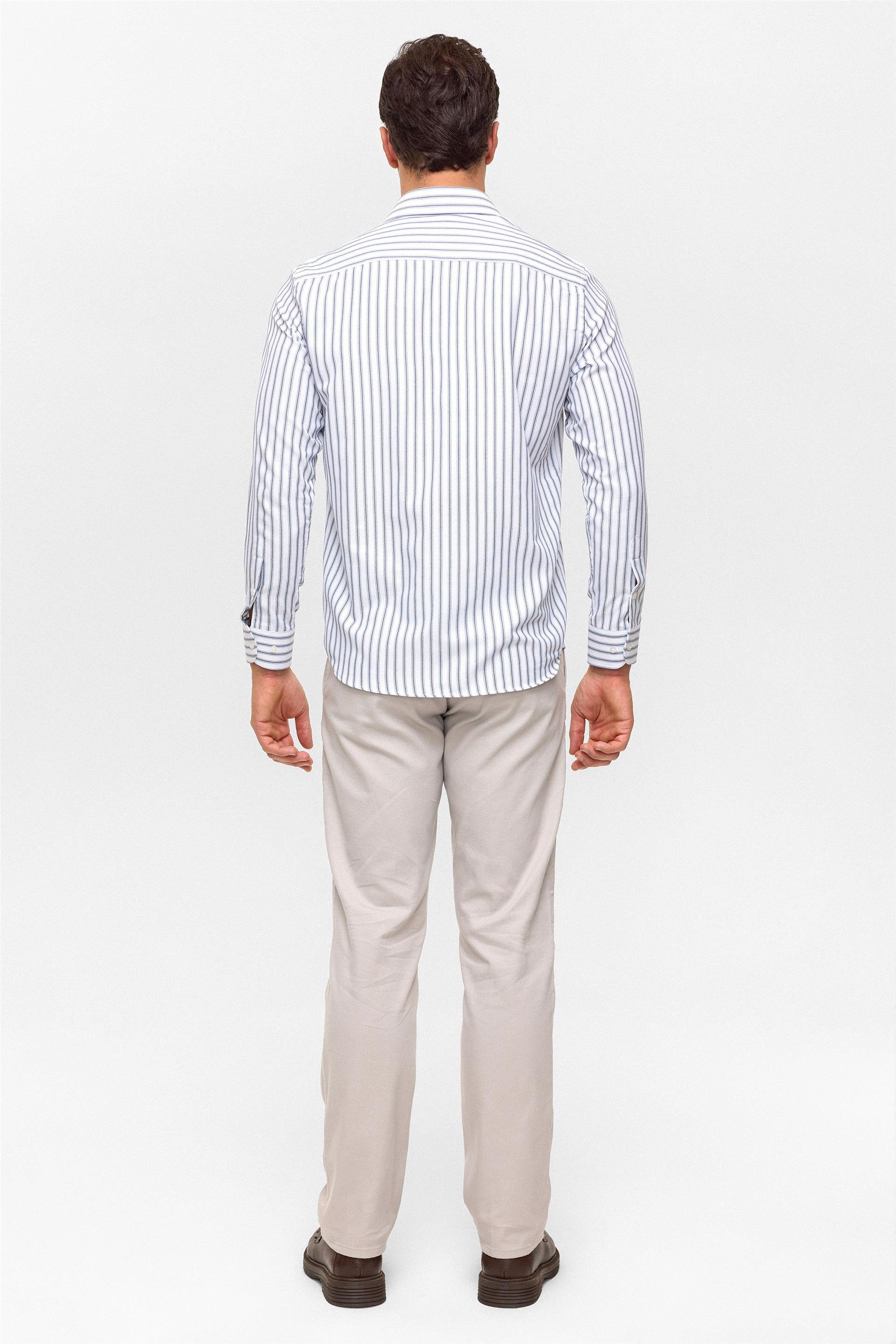 Lacivert Regular Çizgili Klasik Yaka Gömlek