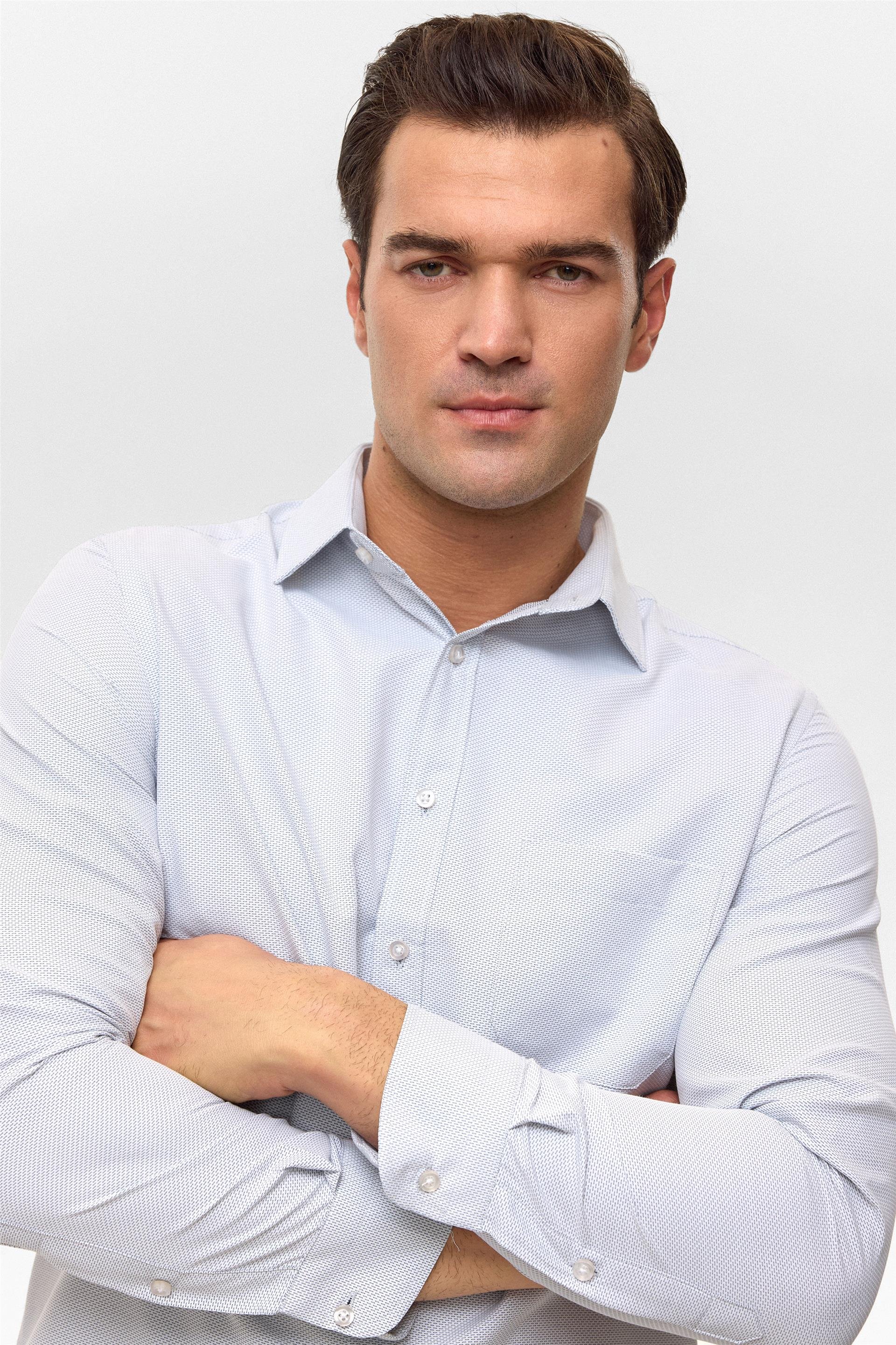 Lacivert Regular Desenli Klasik Yaka Gömlek