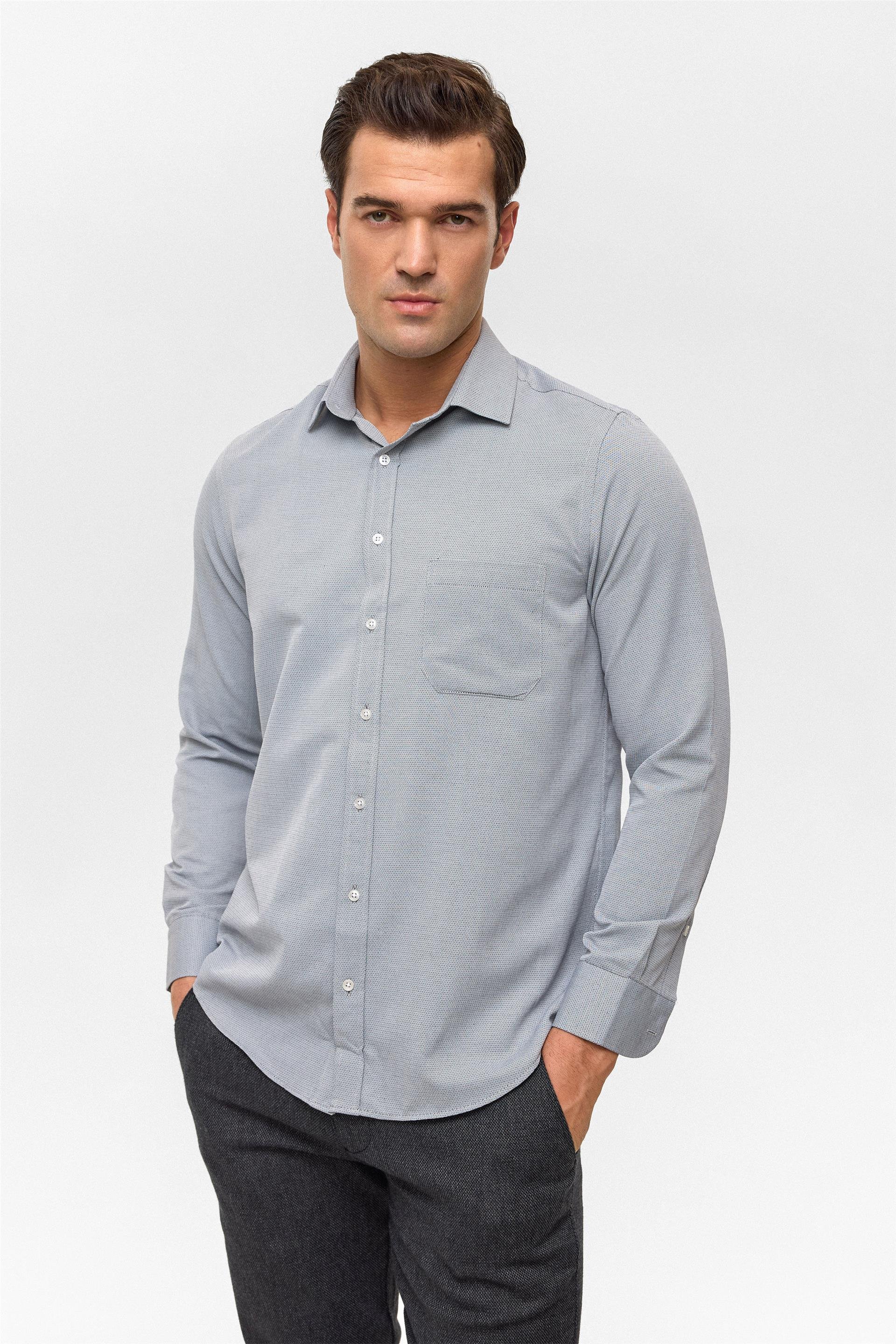 Lacivert Regular Desenli Klasik Yaka Gömlek