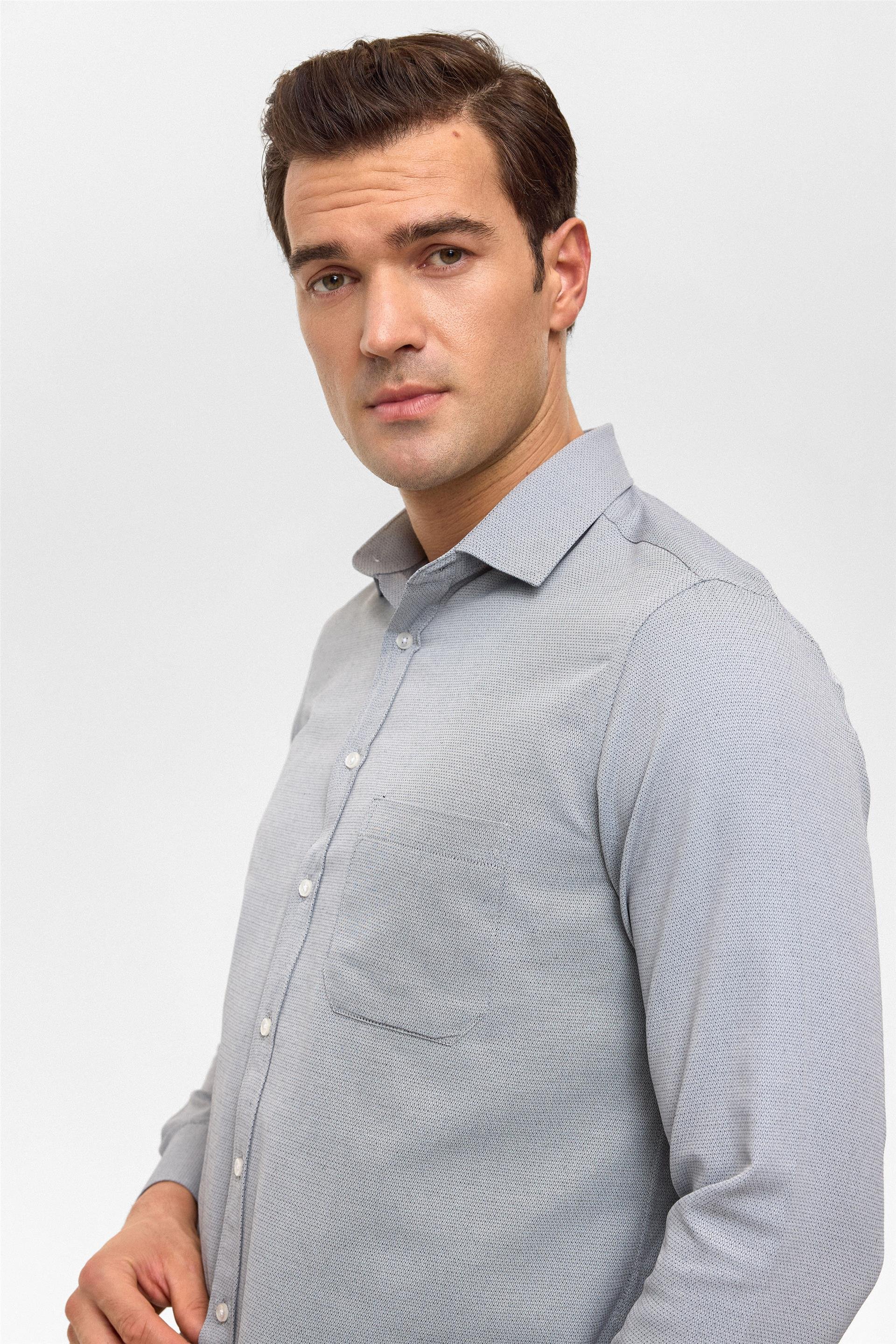 Lacivert Regular Desenli Klasik Yaka Gömlek