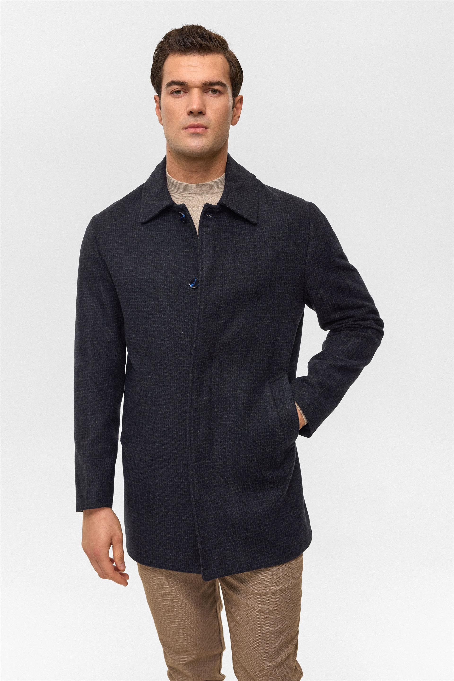 Lacivert Regular Düz Bebe Yaka Kaban