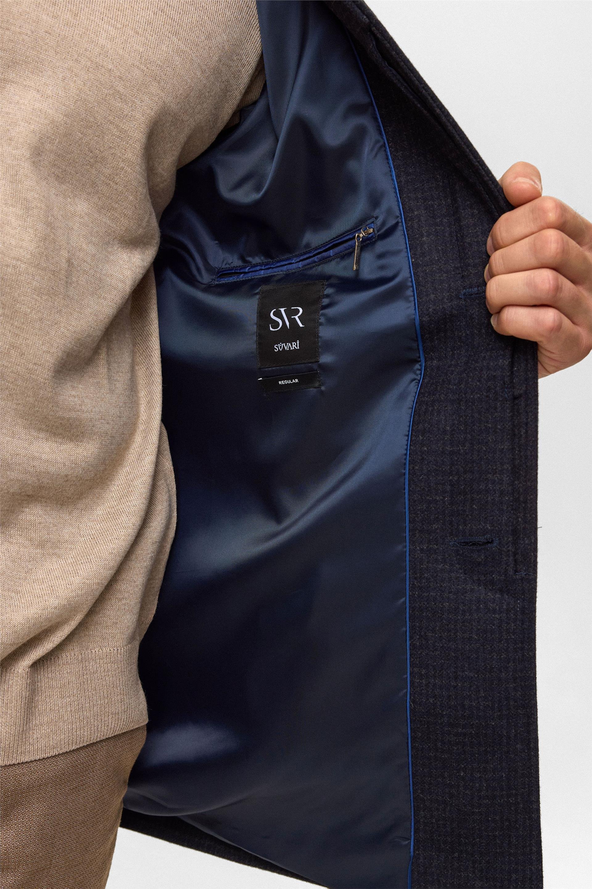 Lacivert Regular Düz Bebe Yaka Kaban