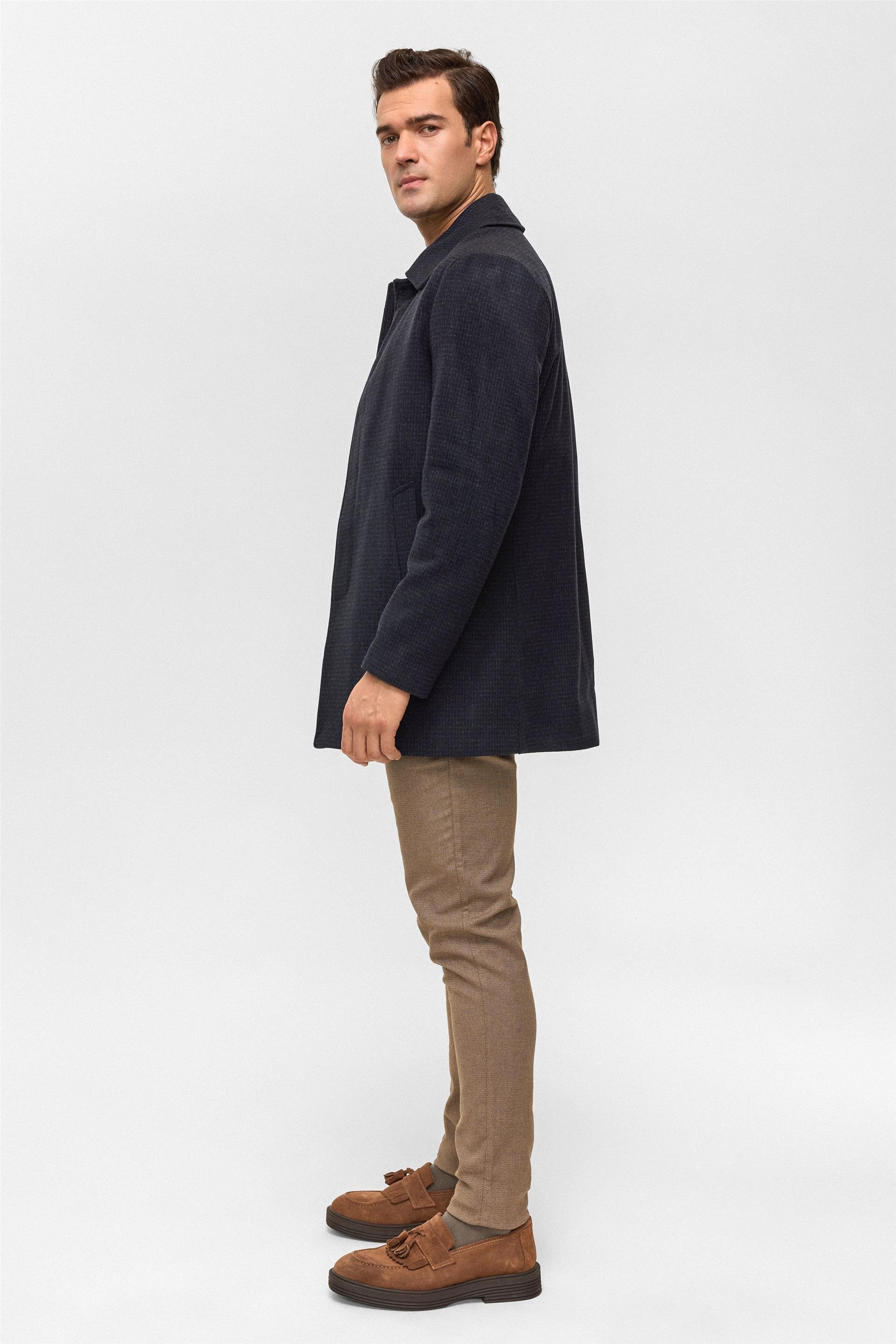 Lacivert Regular Düz Bebe Yaka Kaban