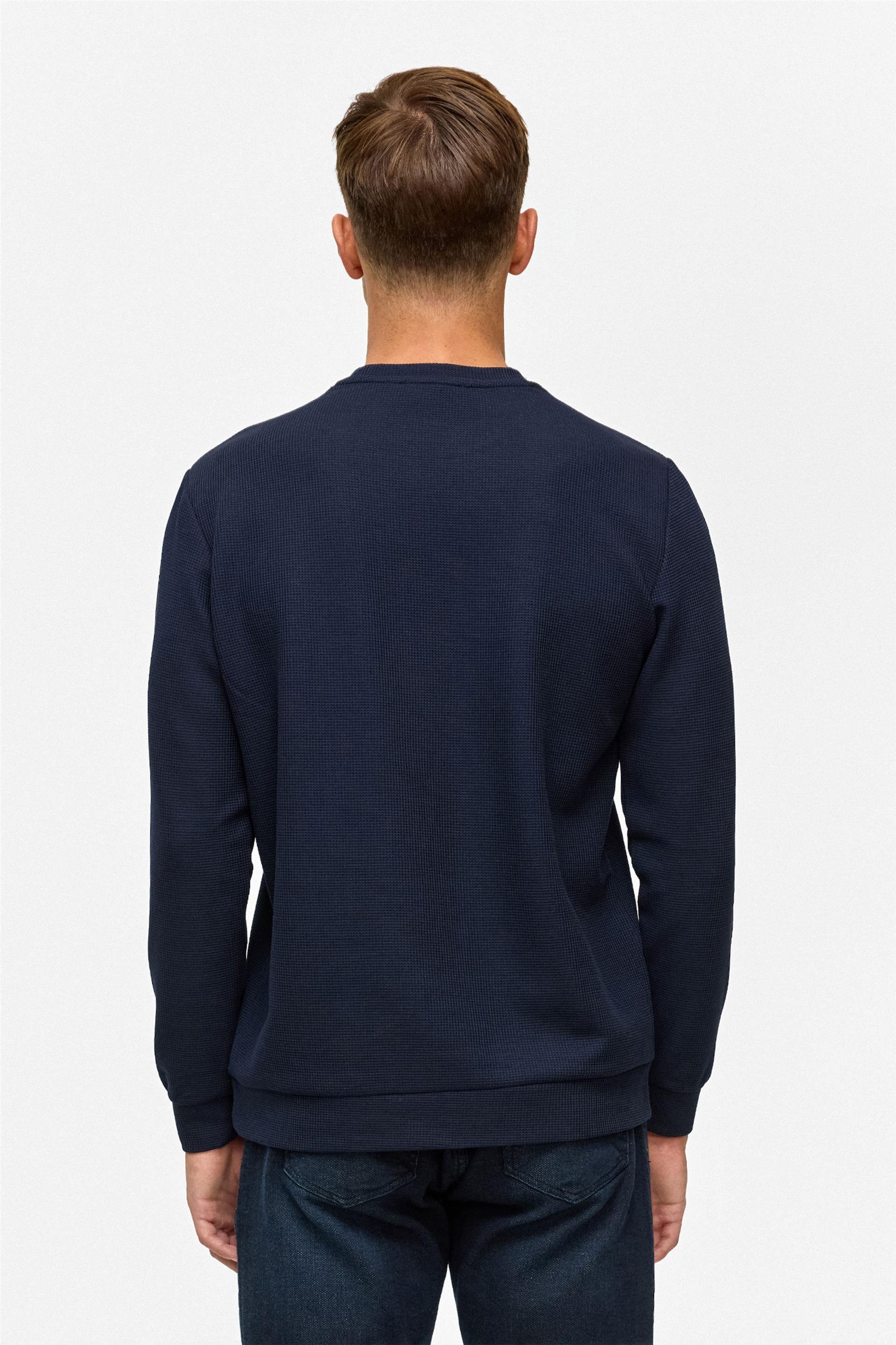 Lacivert Regular Düz Bisiklet Yaka Sweatshirt