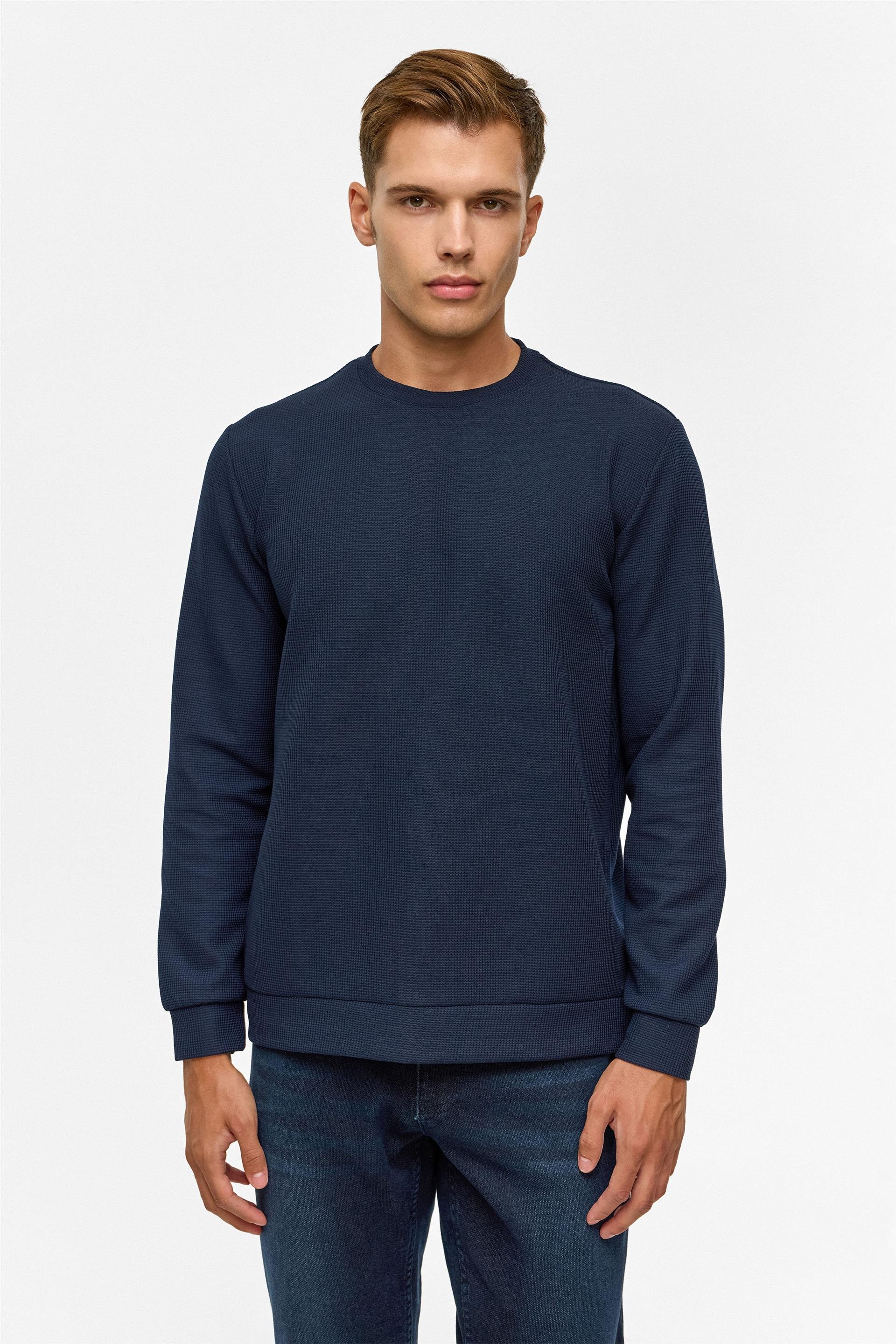 Lacivert Regular Düz Bisiklet Yaka Sweatshirt