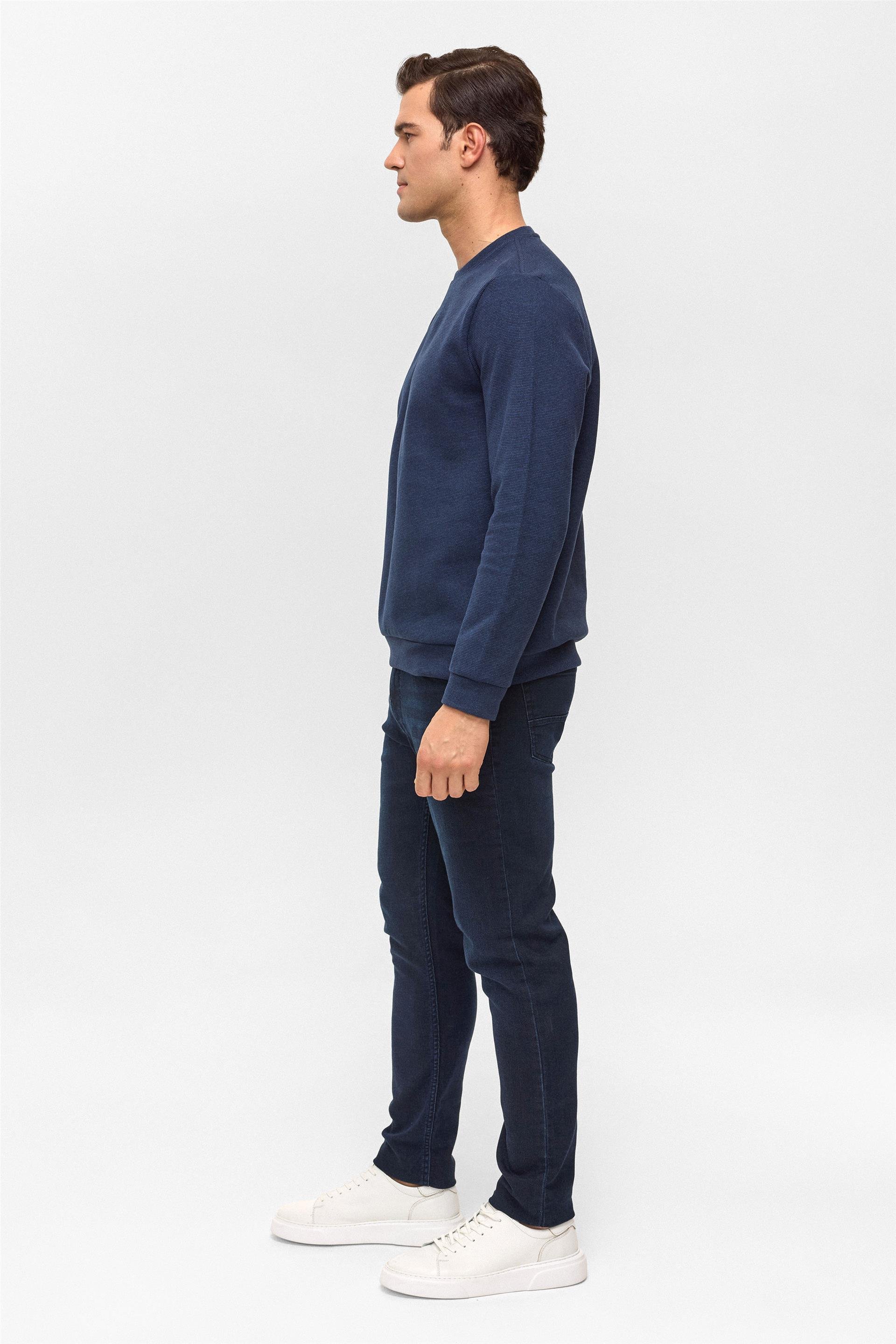 Lacivert Regular Düz Bisiklet Yaka Sweatshirt