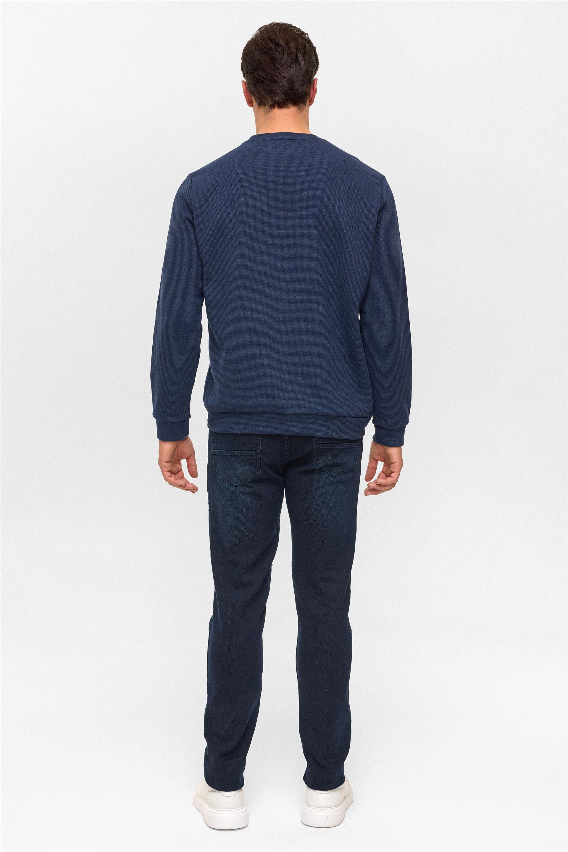 Lacivert Regular Düz Bisiklet Yaka Sweatshirt