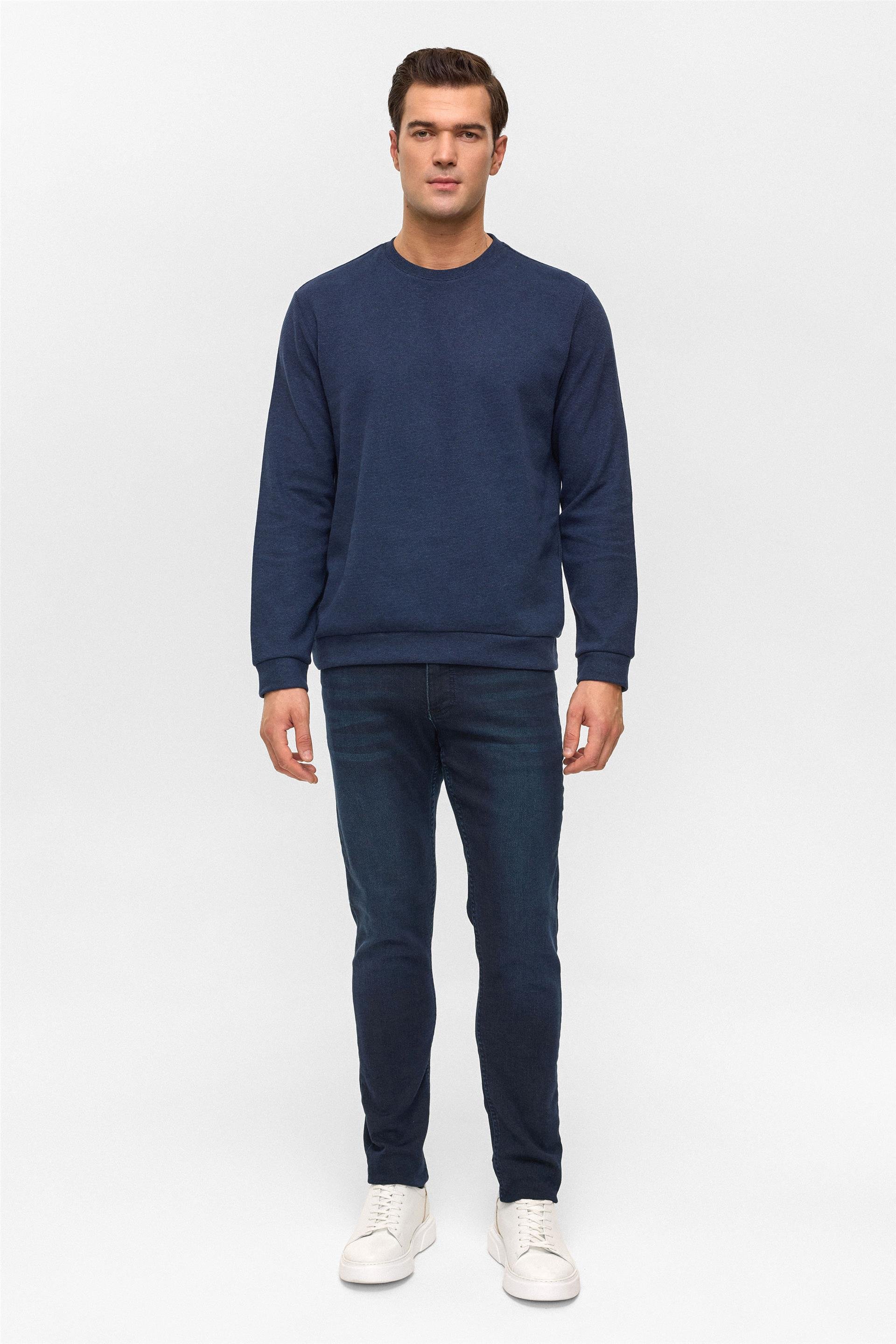 Lacivert Regular Düz Bisiklet Yaka Sweatshirt