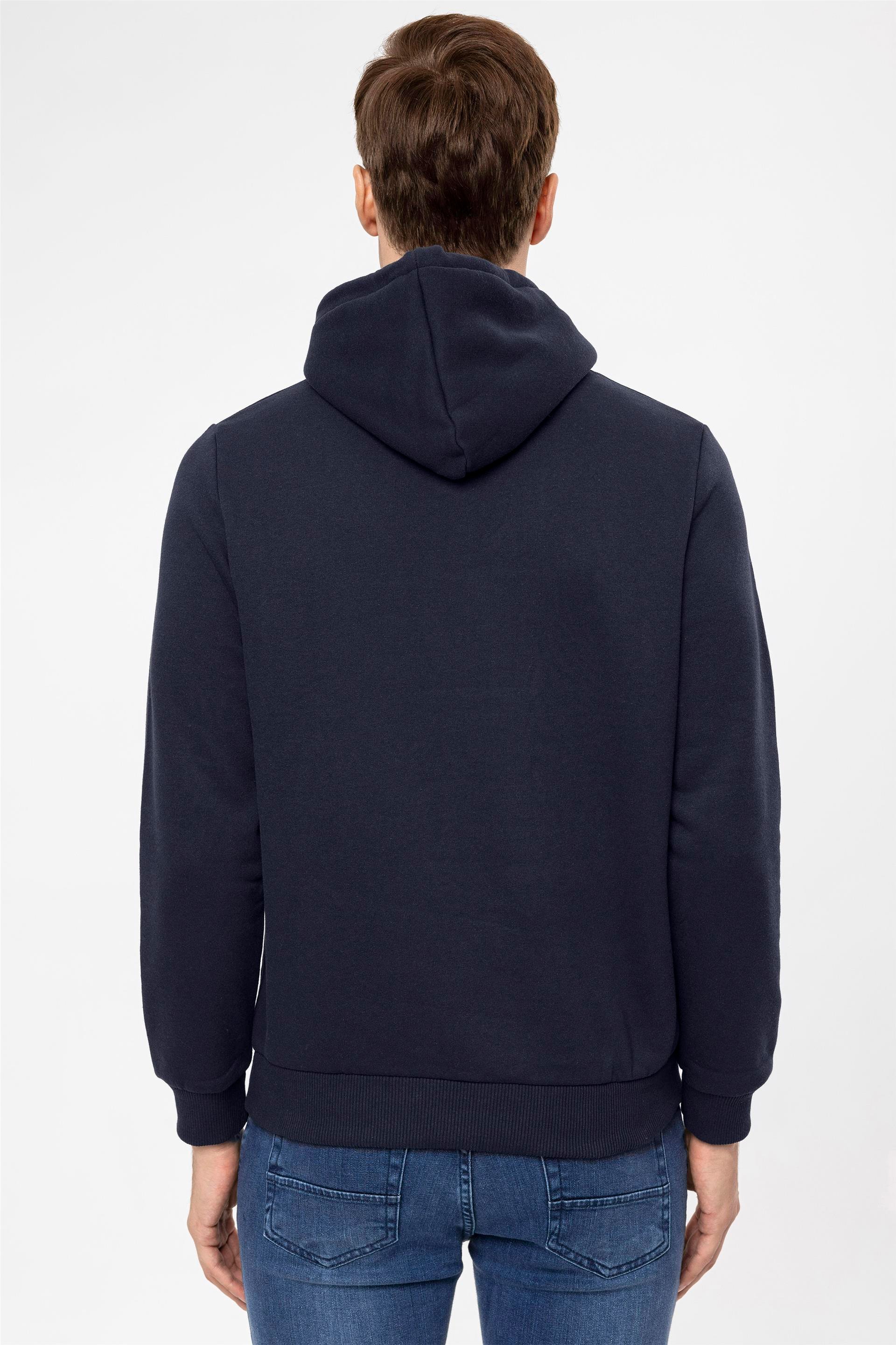 Lacivert Regular Düz Kapişonlu Yaka  Sweatshirt