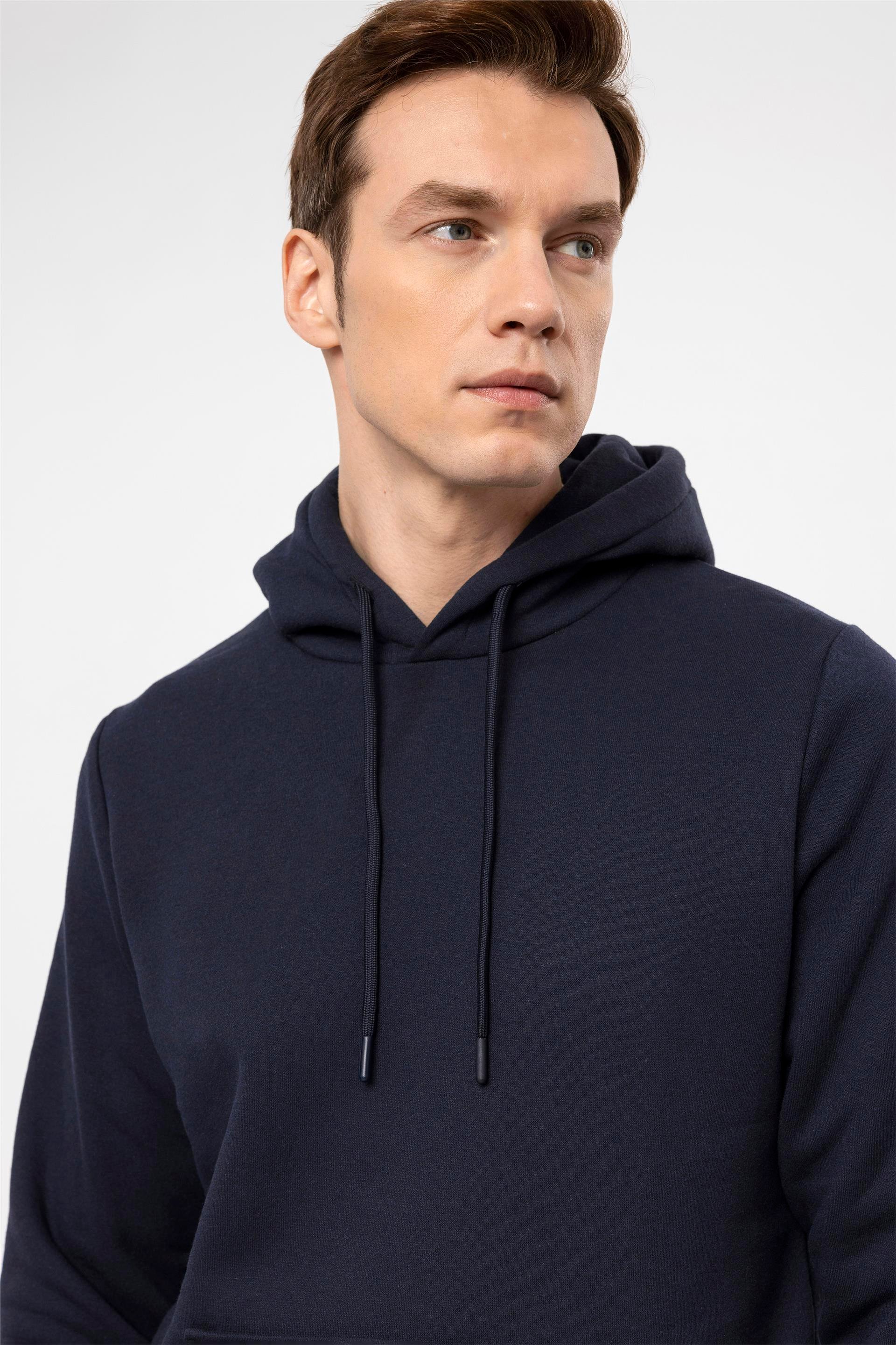 Lacivert Regular Düz Kapişonlu Yaka  Sweatshirt