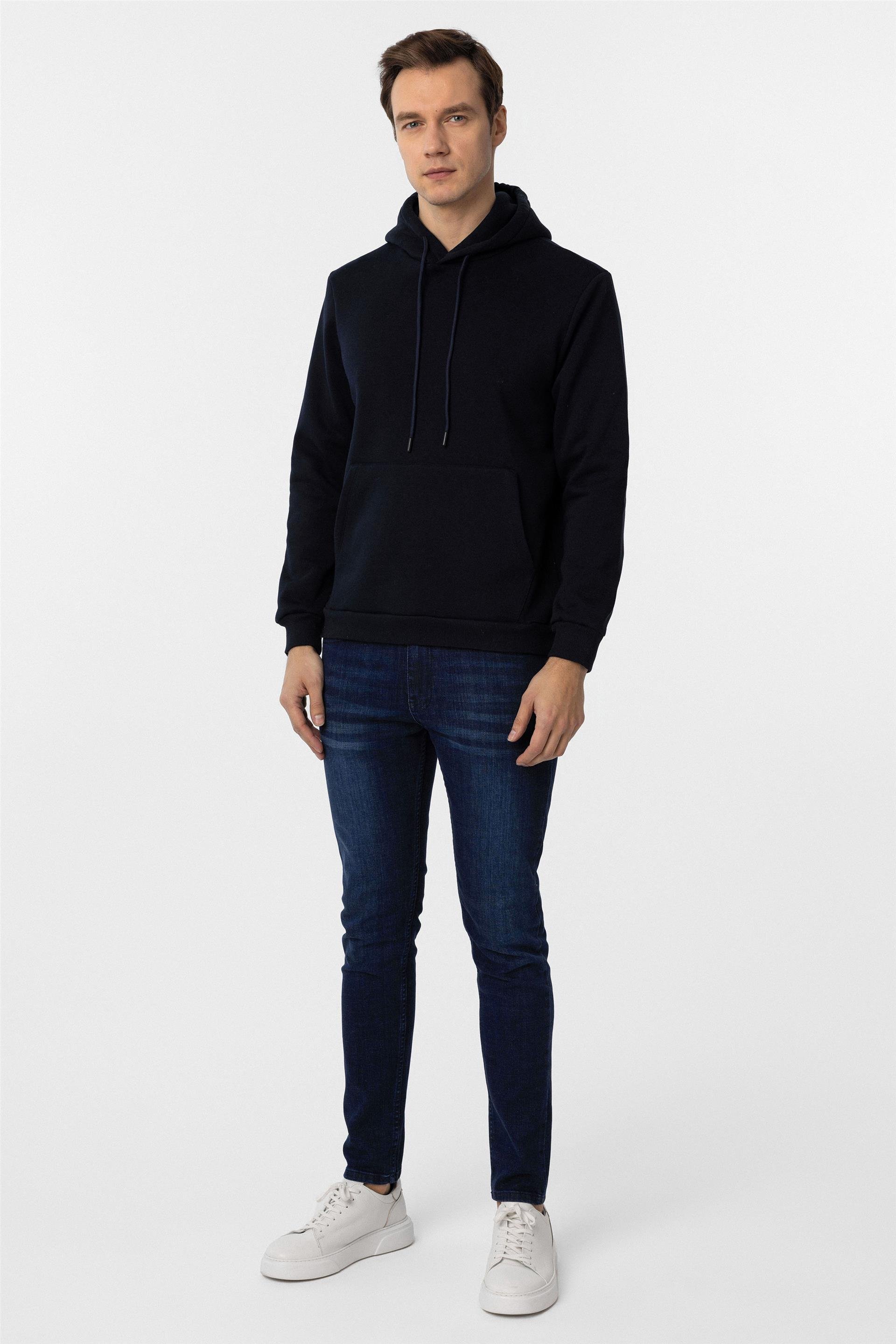 Lacivert Regular Düz Kapişonlu Yaka Triko