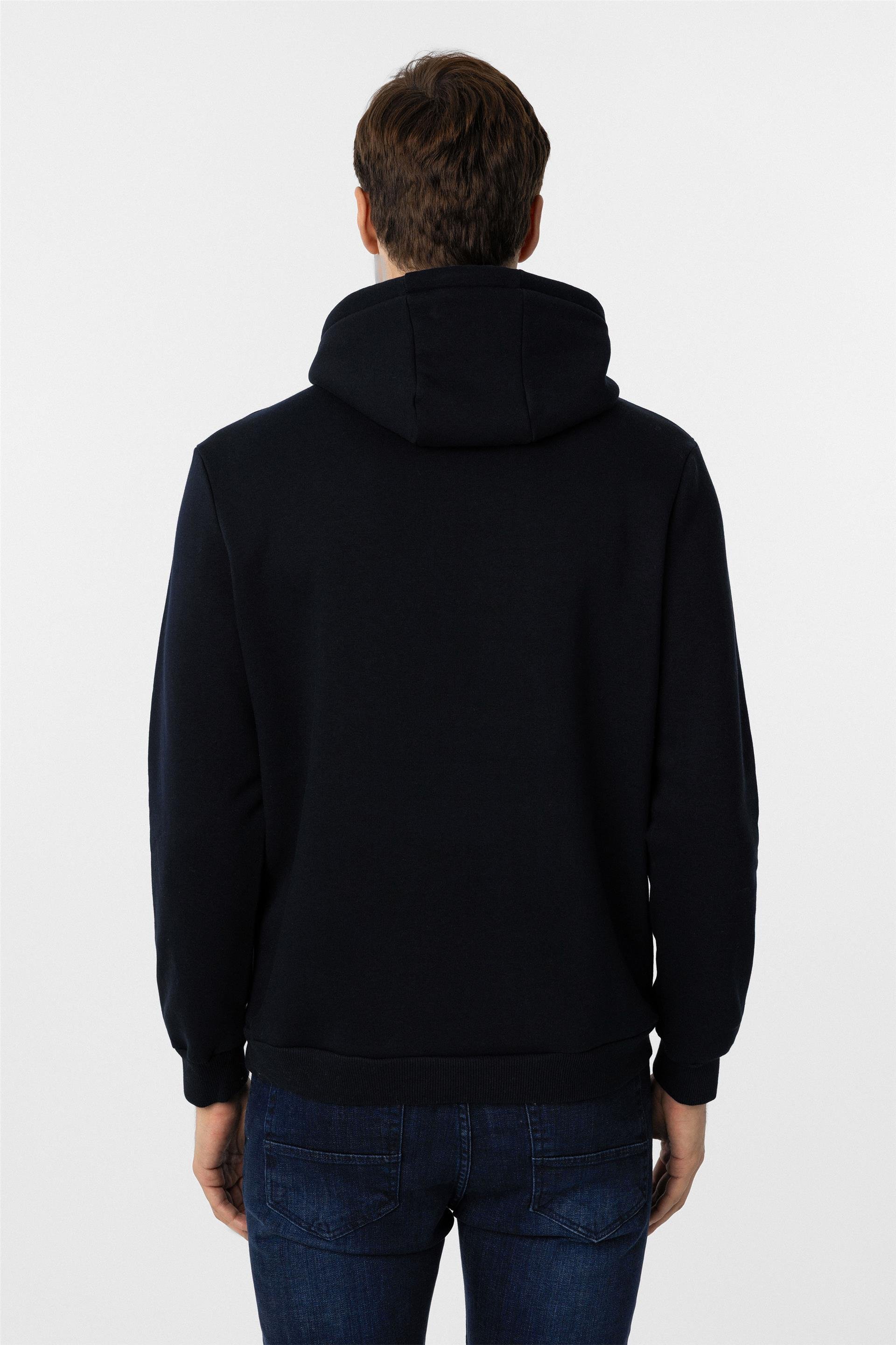 Lacivert Regular Düz Kapişonlu Yaka Triko