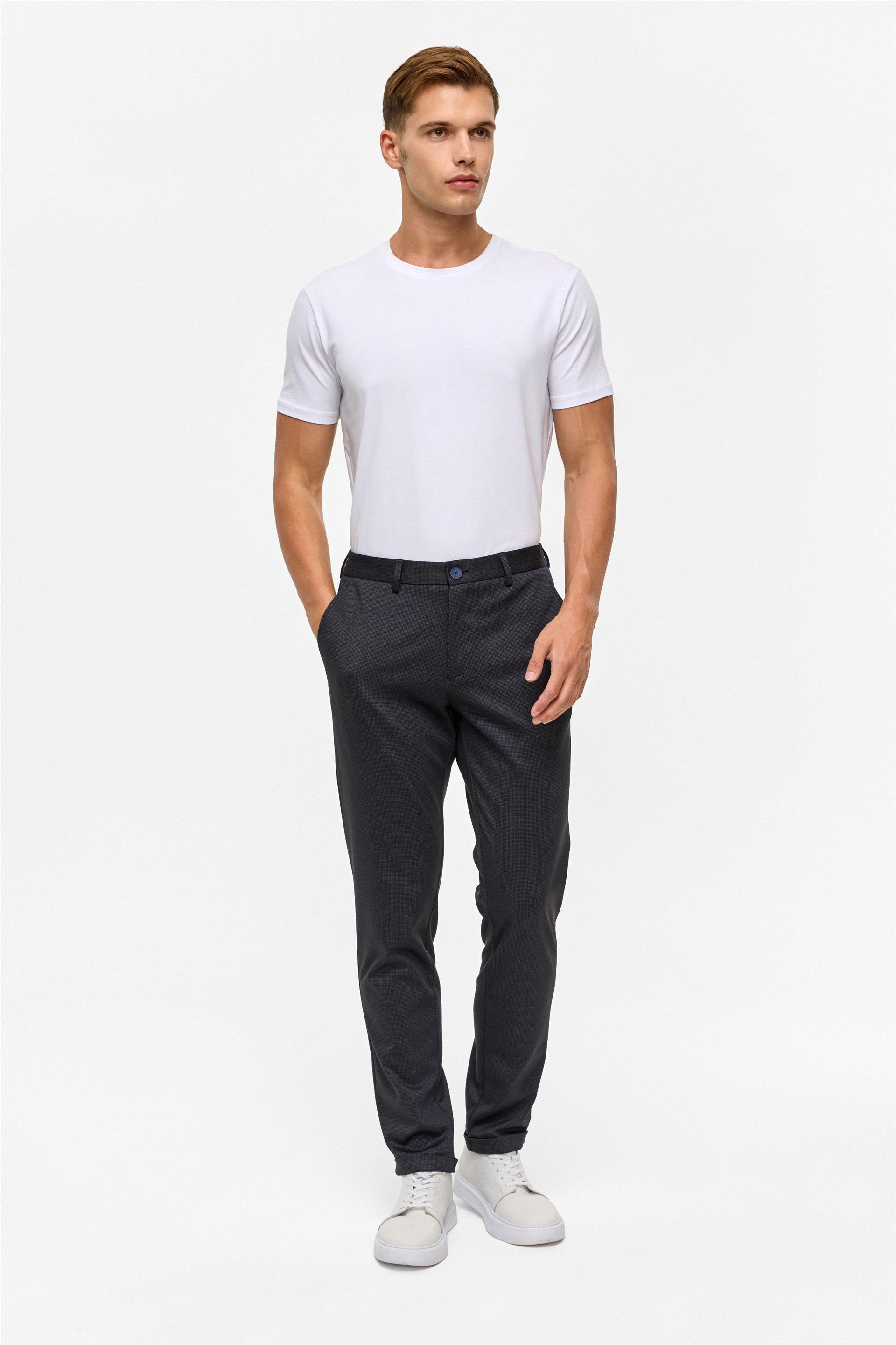 Lacivert Slim Armürlü Jogger Pantolon