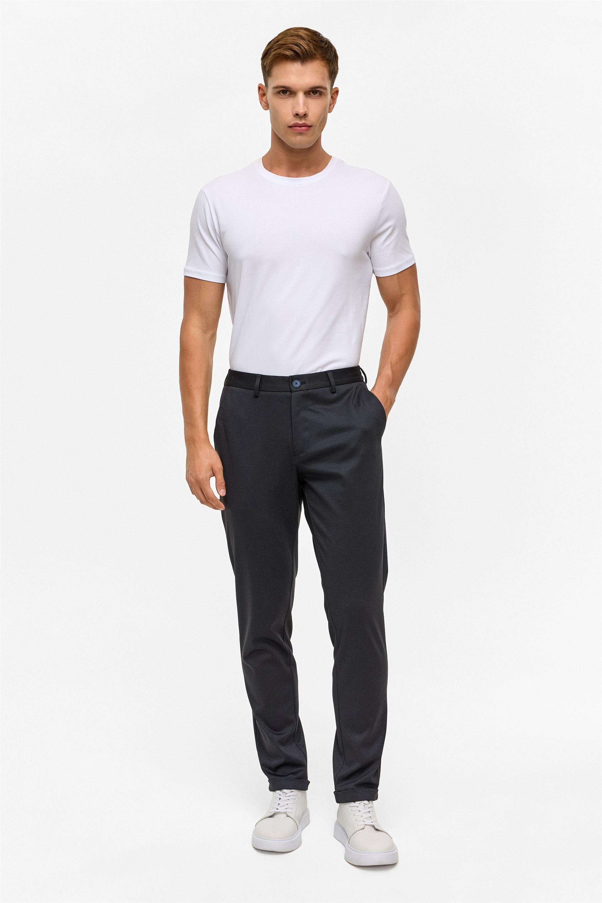 Lacivert Slim Armürlü Jogger Pantolon