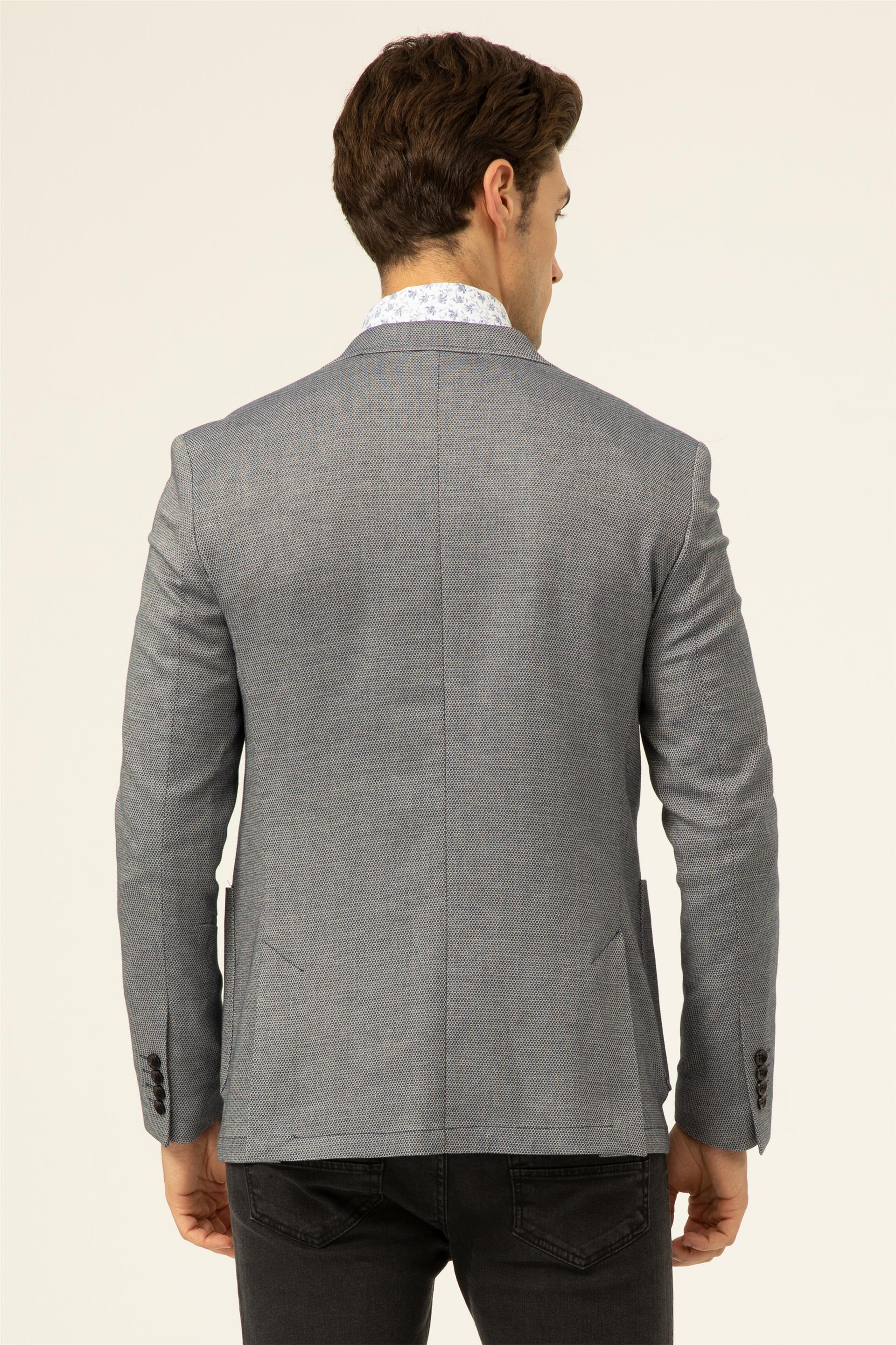 Lacivert Slim Armürlü Mono Yaka 6 Drop                                                       Ceket