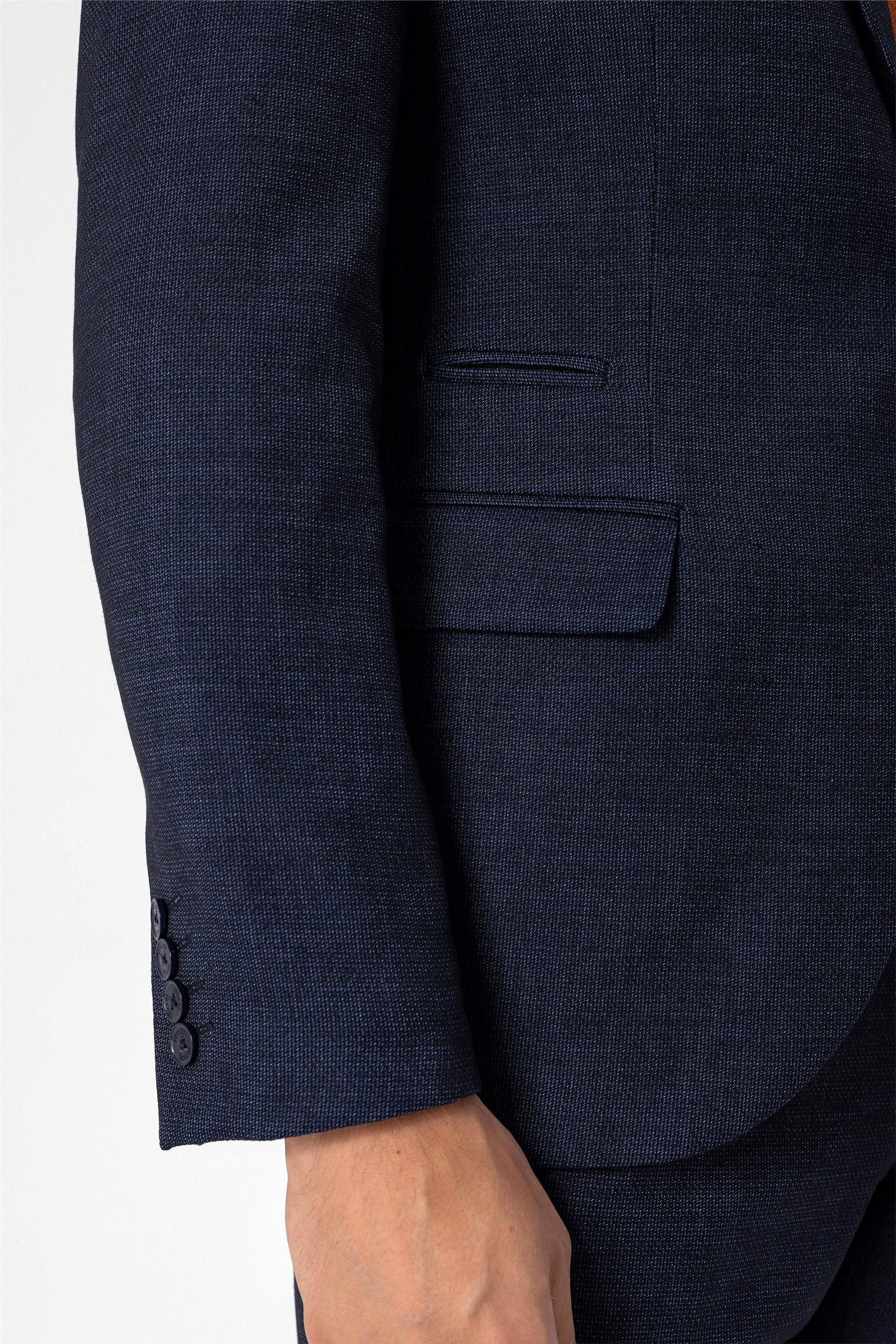 Lacivert Slim Armürlü Mono Yaka 6 Drop                                                       Takım Elbise