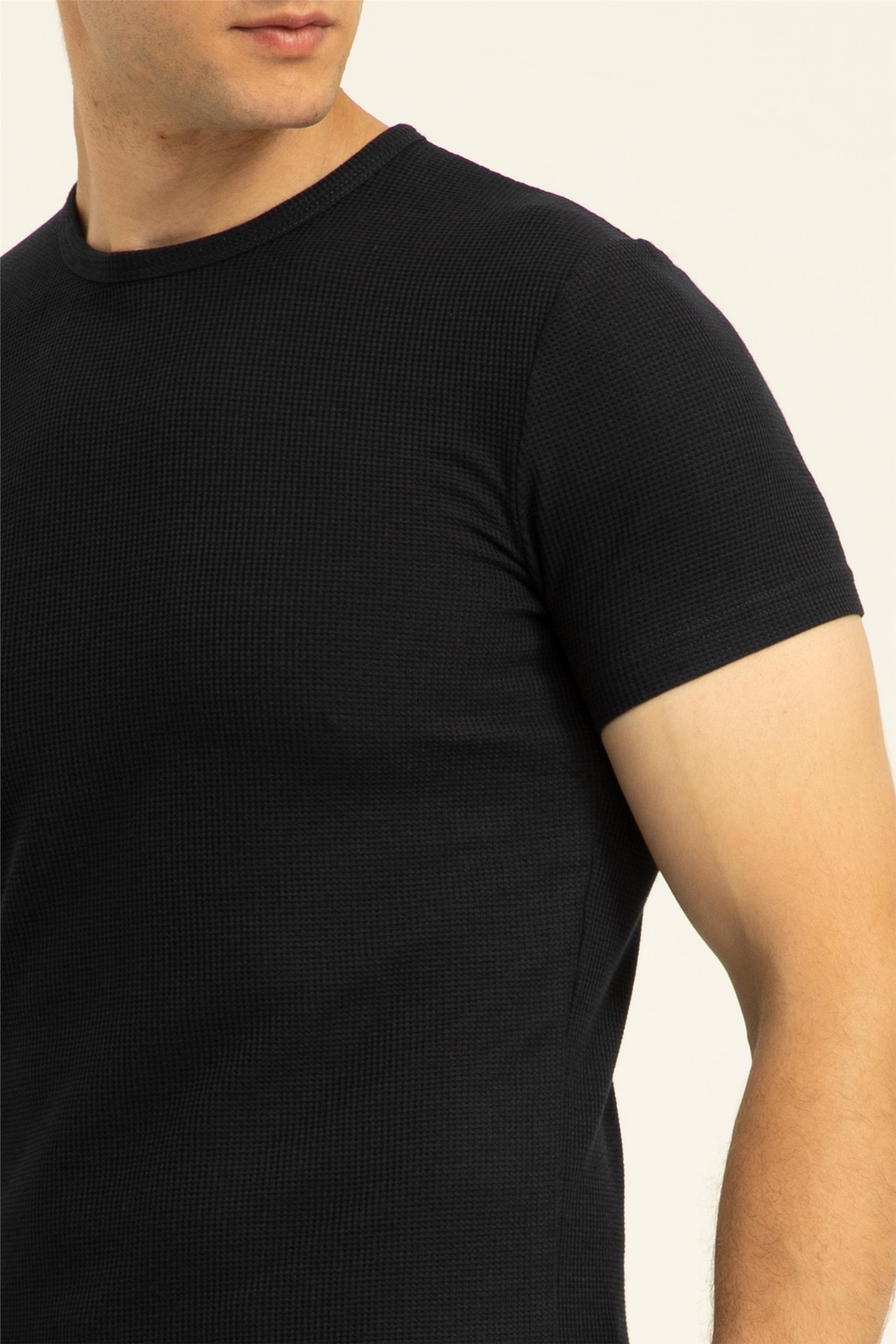 Lacivert Slim Armürlü O Yaka  Tişört