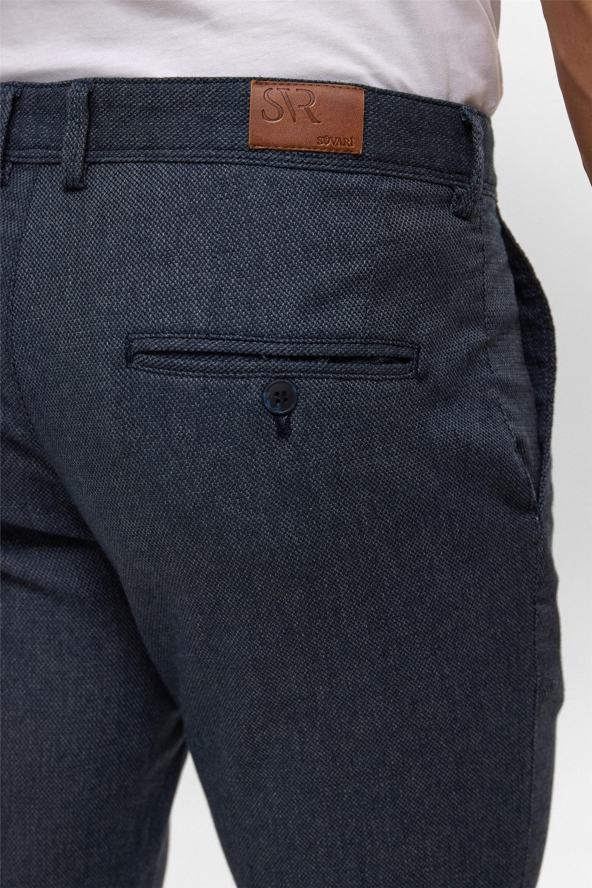 Lacivert Slim Armürlü Pantolon