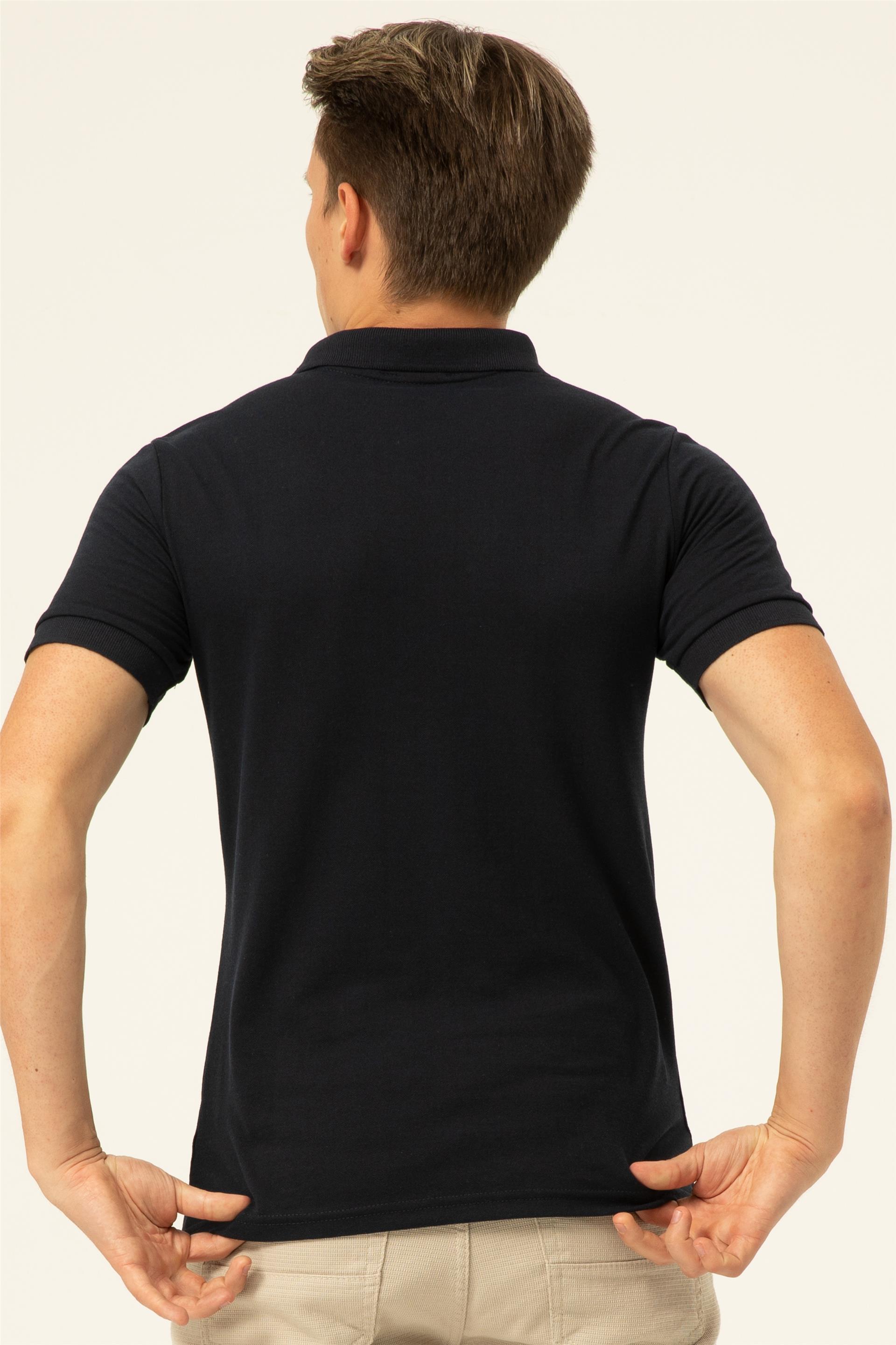 Lacivert Slim Armürlü Polo Yaka  Tişört