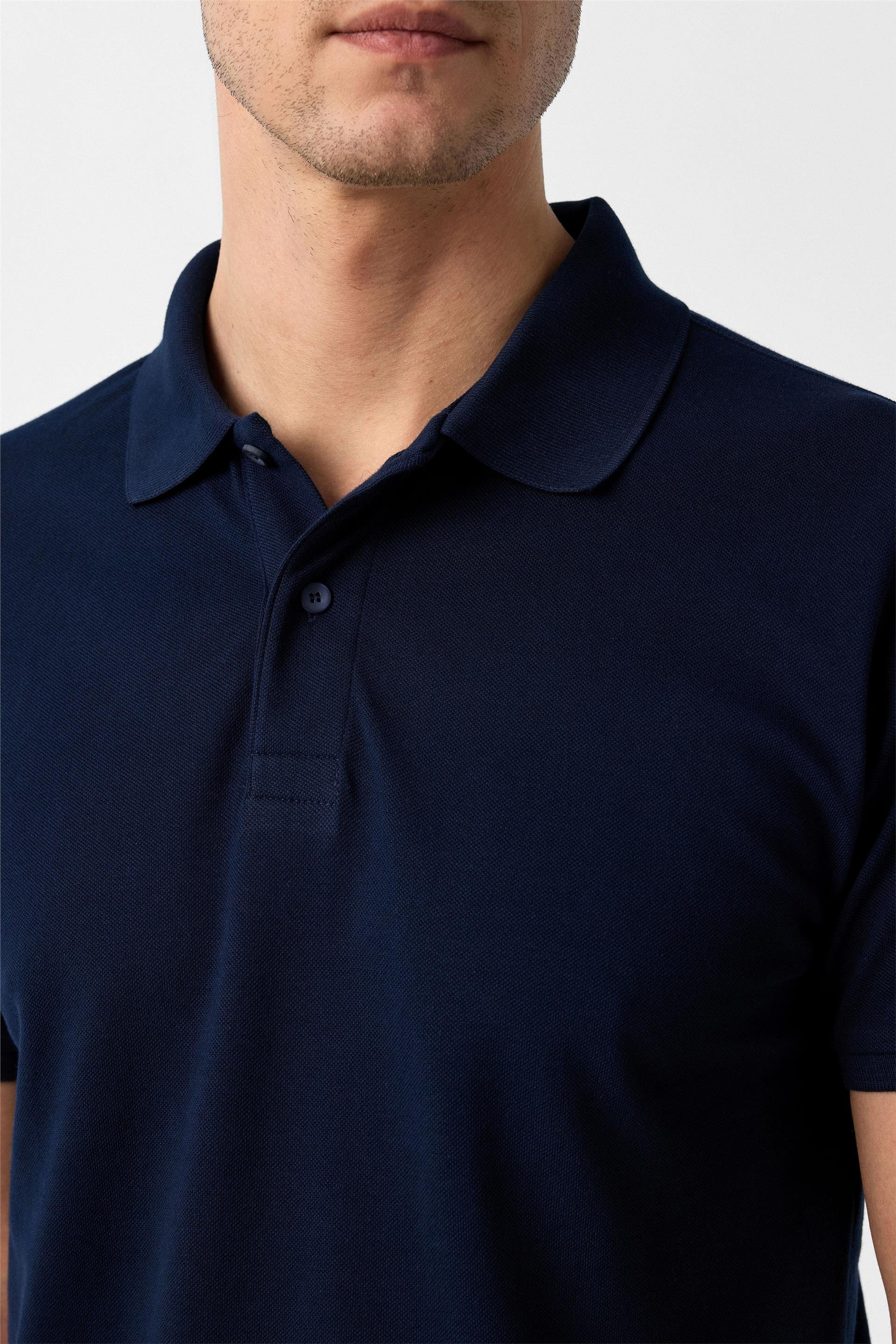 Lacivert Slim Armürlü Polo Yaka Tişört