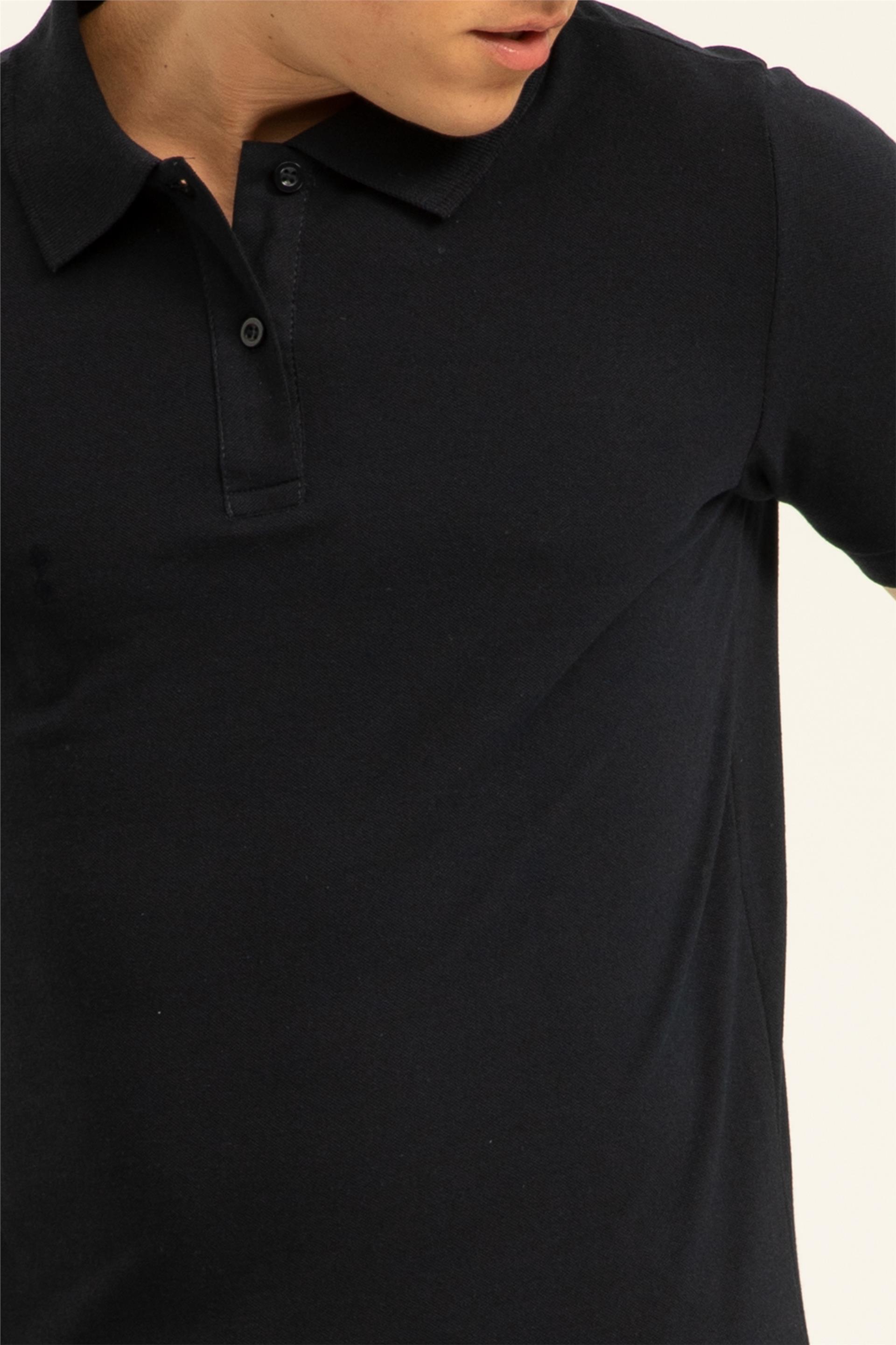Lacivert Slim Armürlü Polo Yaka  Tişört