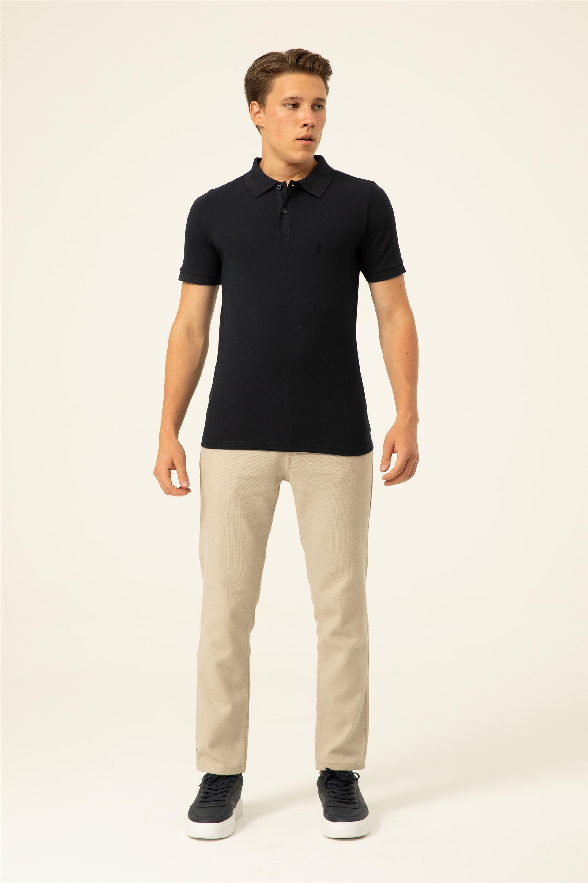 Lacivert Slim Armürlü Polo Yaka  Tişört