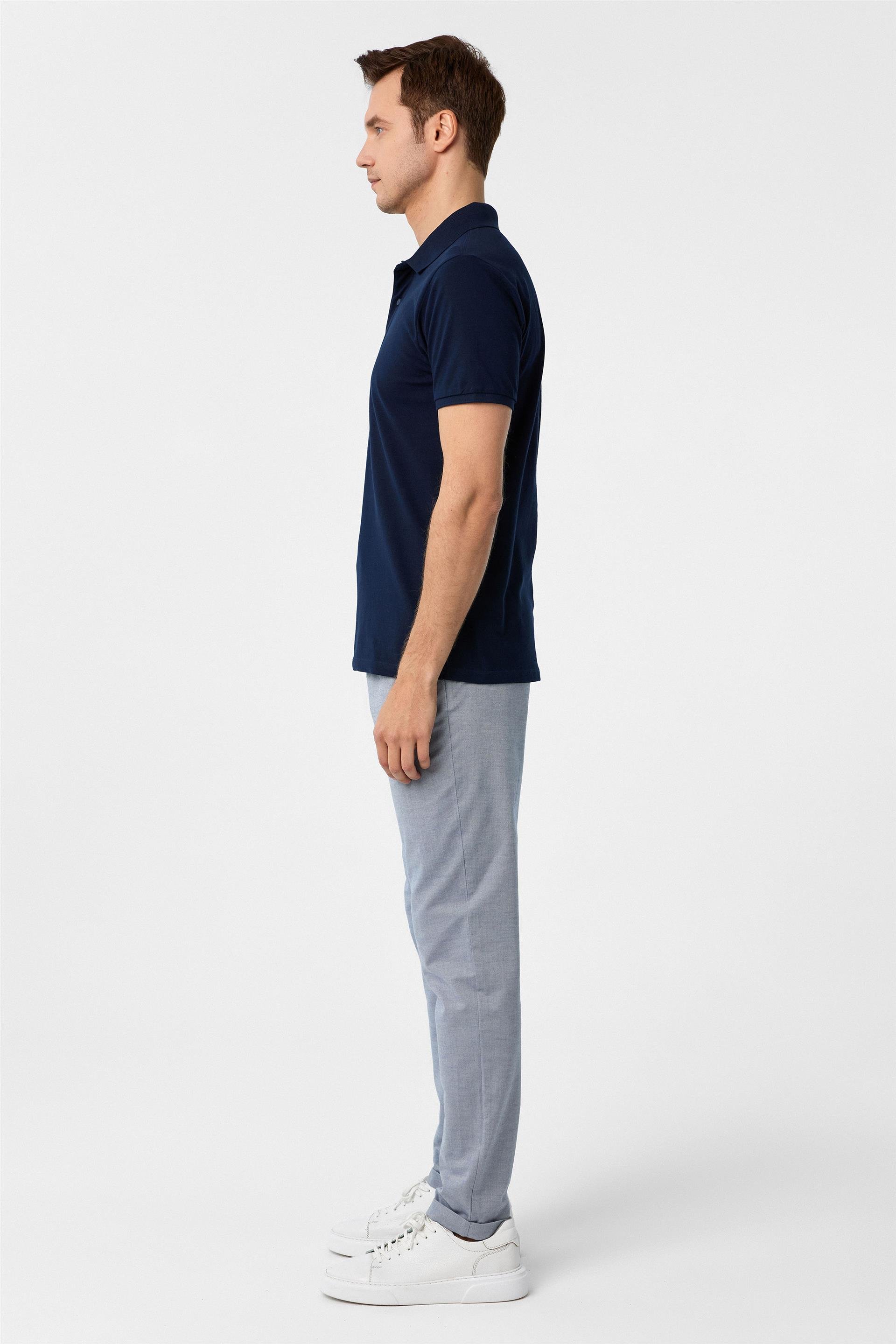 Lacivert Slim Armürlü Polo Yaka Tişört