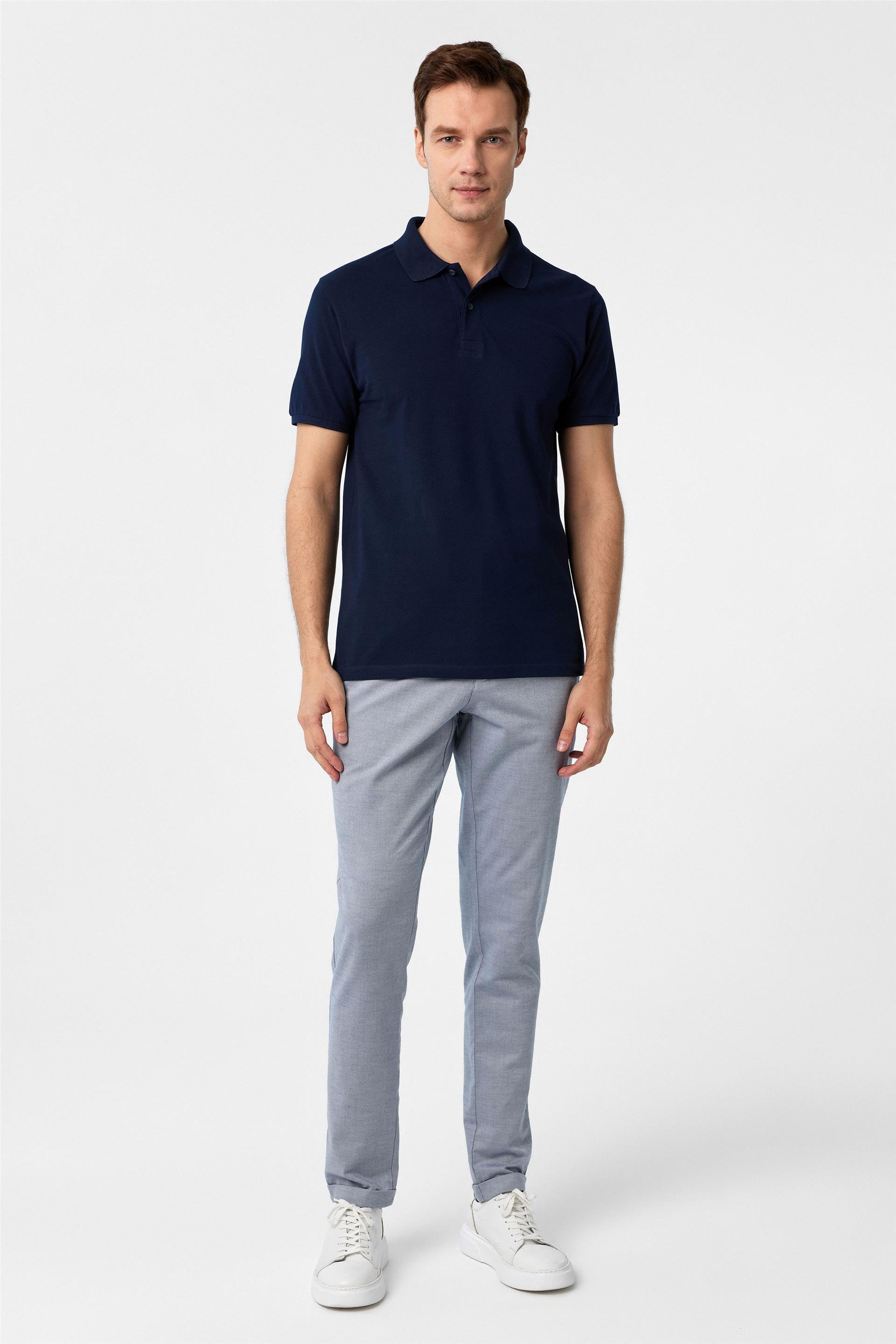 Lacivert Slim Armürlü Polo Yaka Tişört