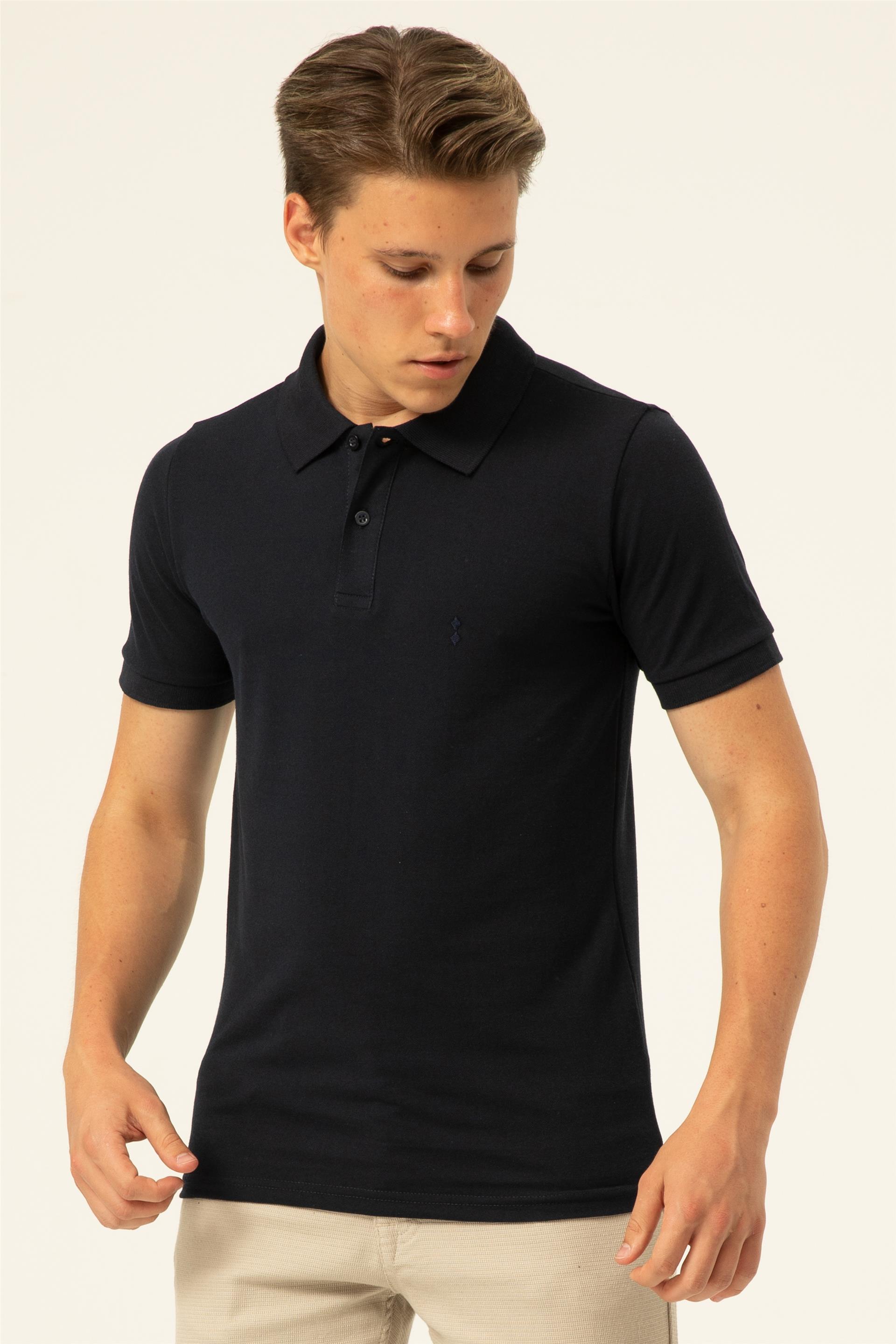 Lacivert Slim Armürlü Polo Yaka  Tişört