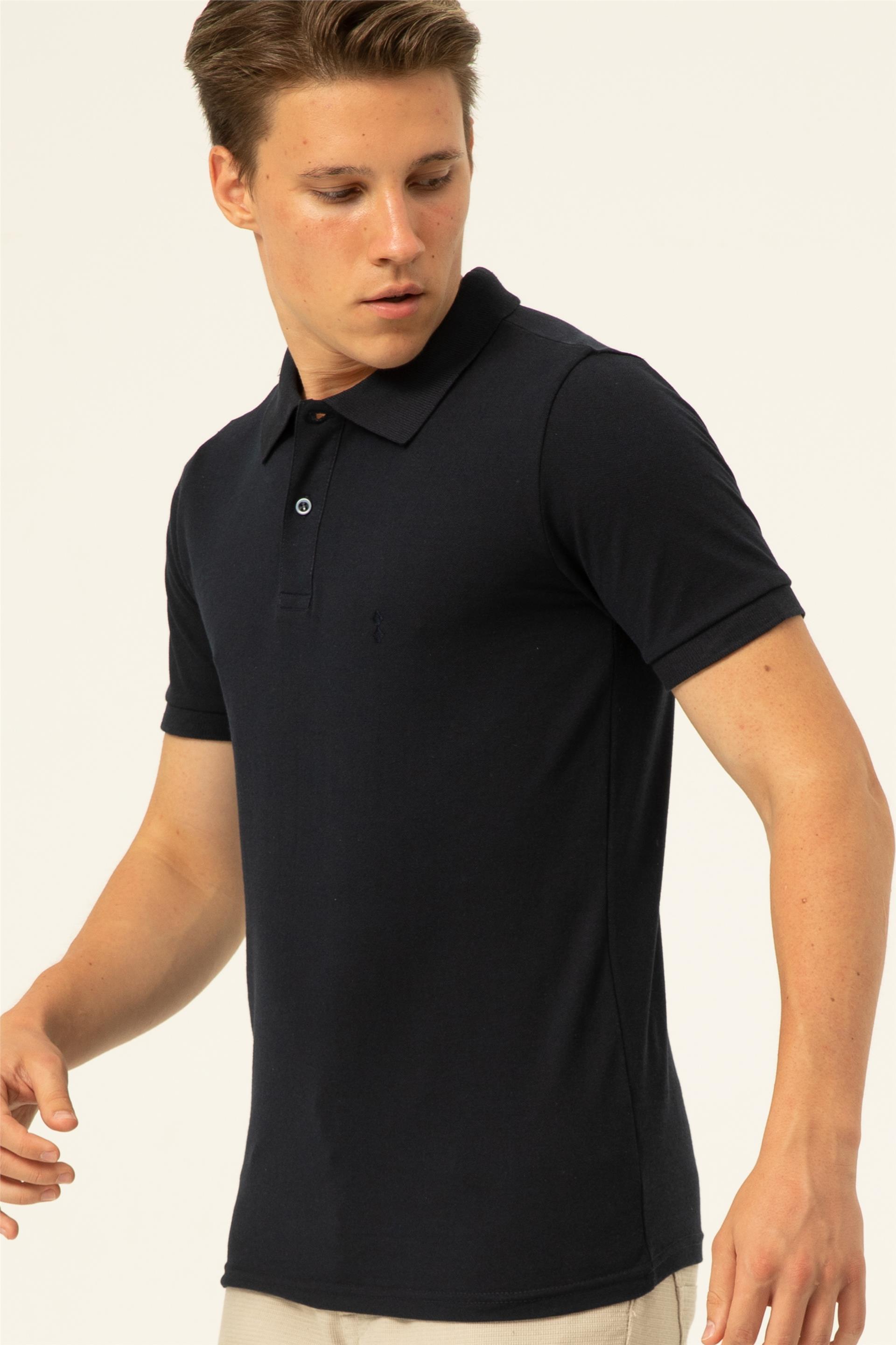 Lacivert Slim Armürlü Polo Yaka  Tişört