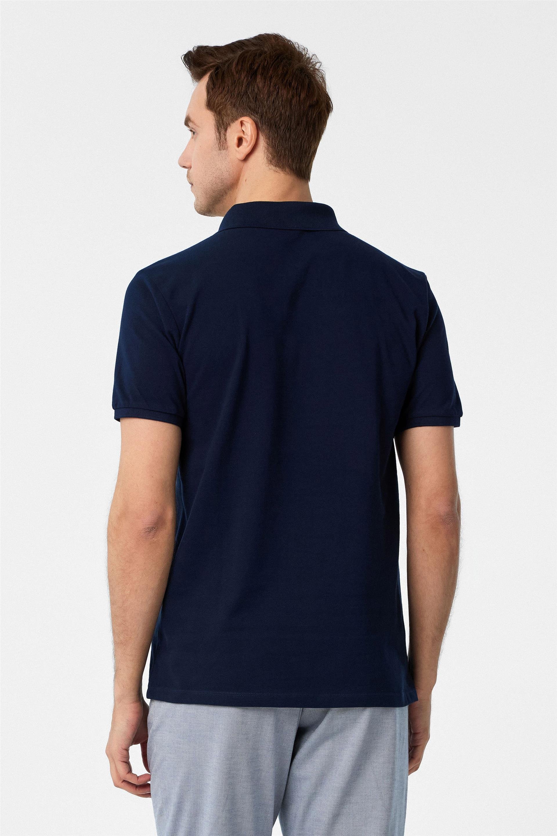Lacivert Slim Armürlü Polo Yaka Tişört