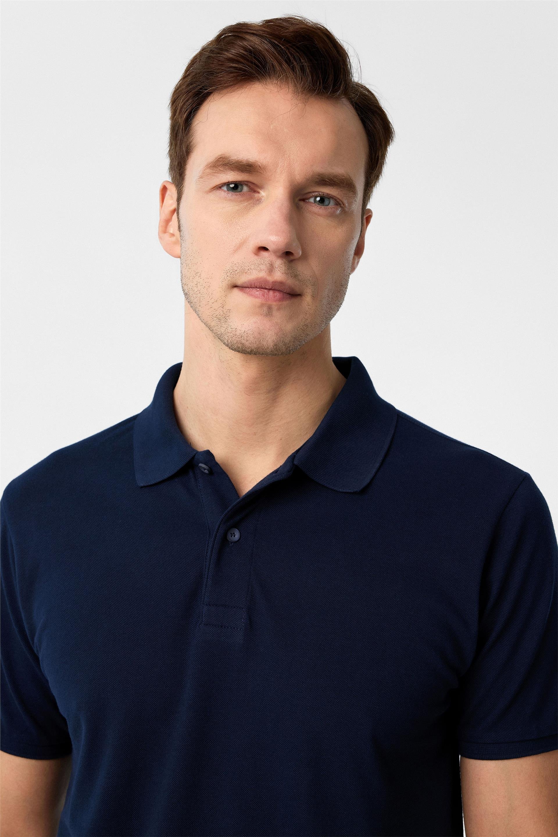 Lacivert Slim Armürlü Polo Yaka Tişört
