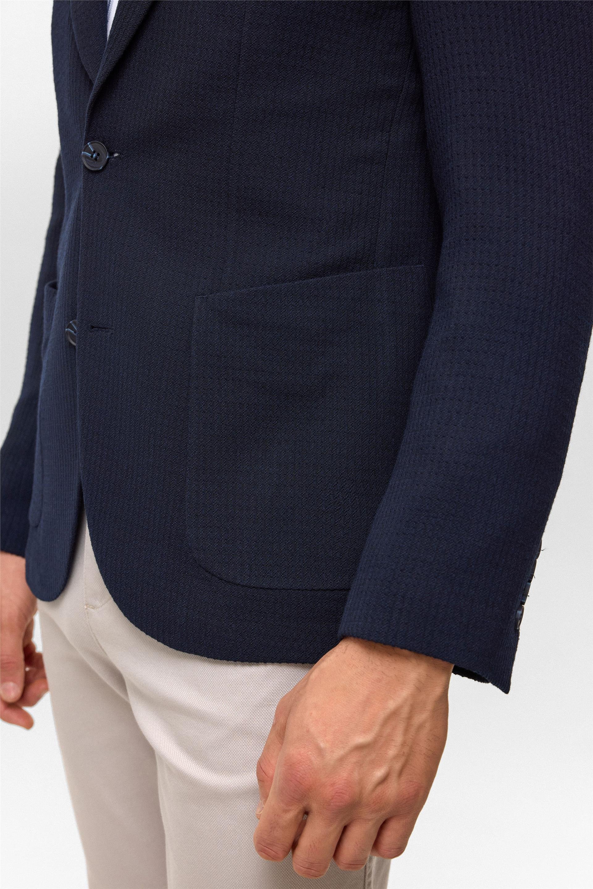 Lacivert Slim Desenli Mono Yaka 6 Drop Ceket