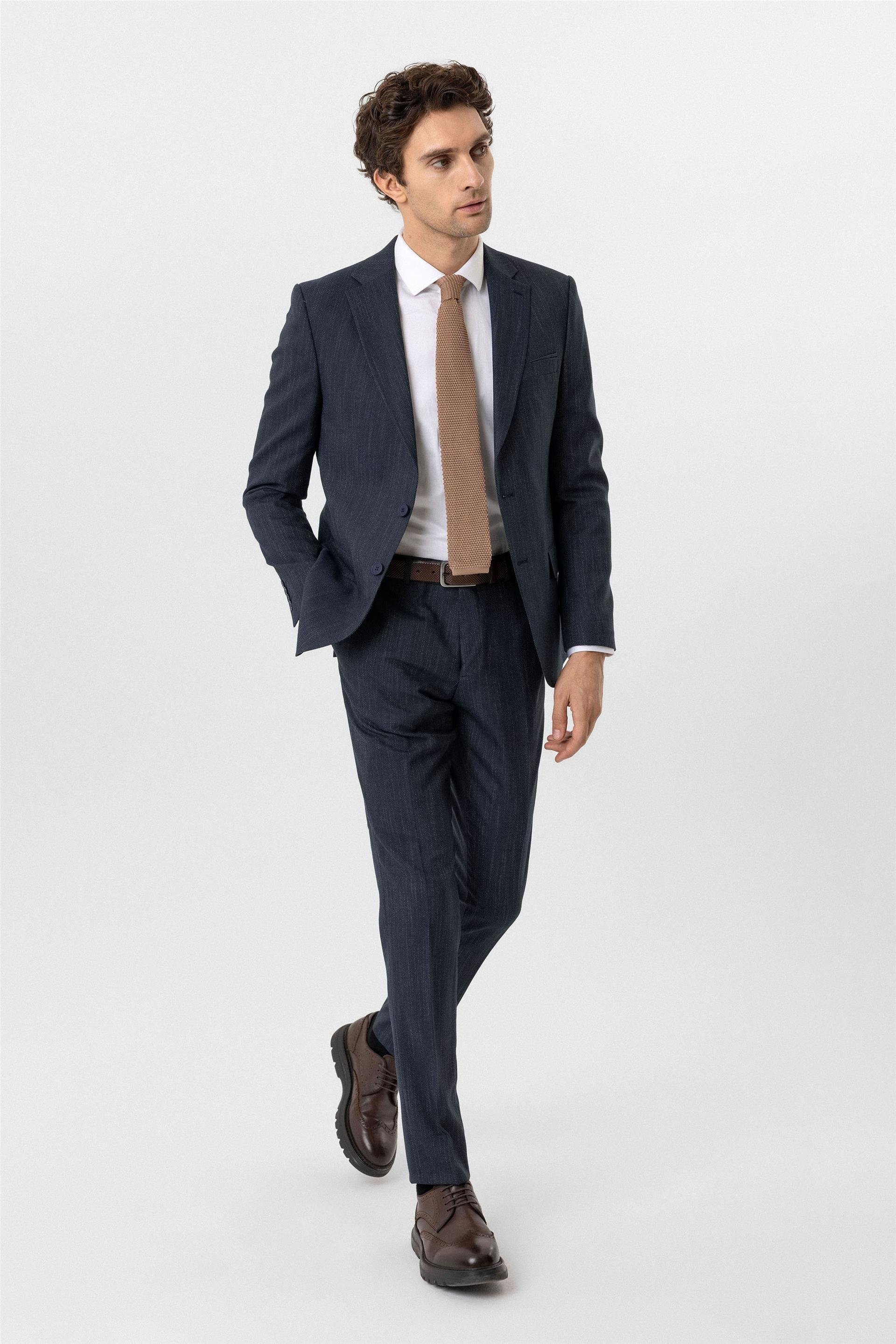 Lacivert Slim Desenli Mono Yaka 6 Drop Takım Elbise