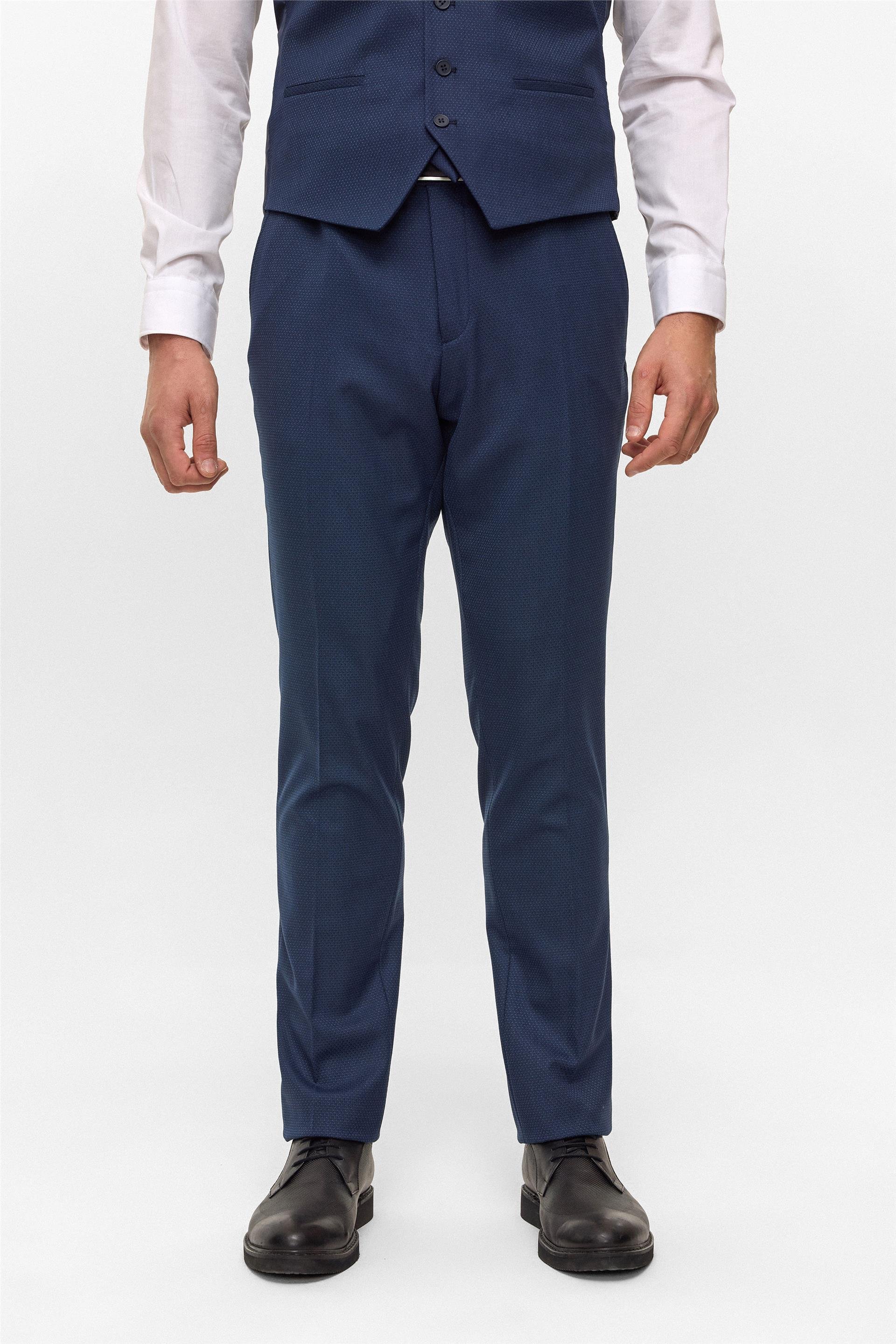 Lacivert Slim Desenli Sivri Yaka 6 Drop Yelekli Takım Elbise