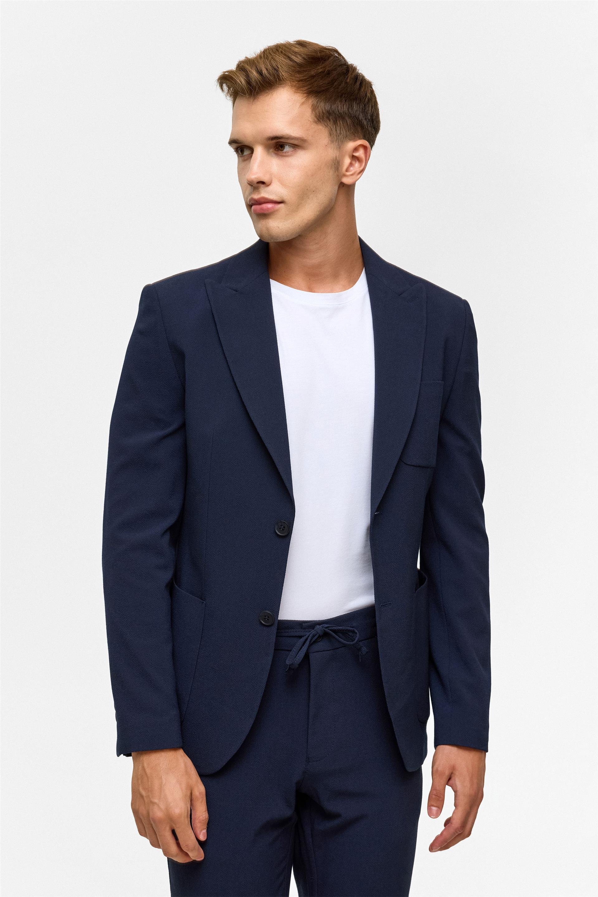 Lacivert Slim Desenli Sivri Yaka 6 Drop Jogger Pantolon