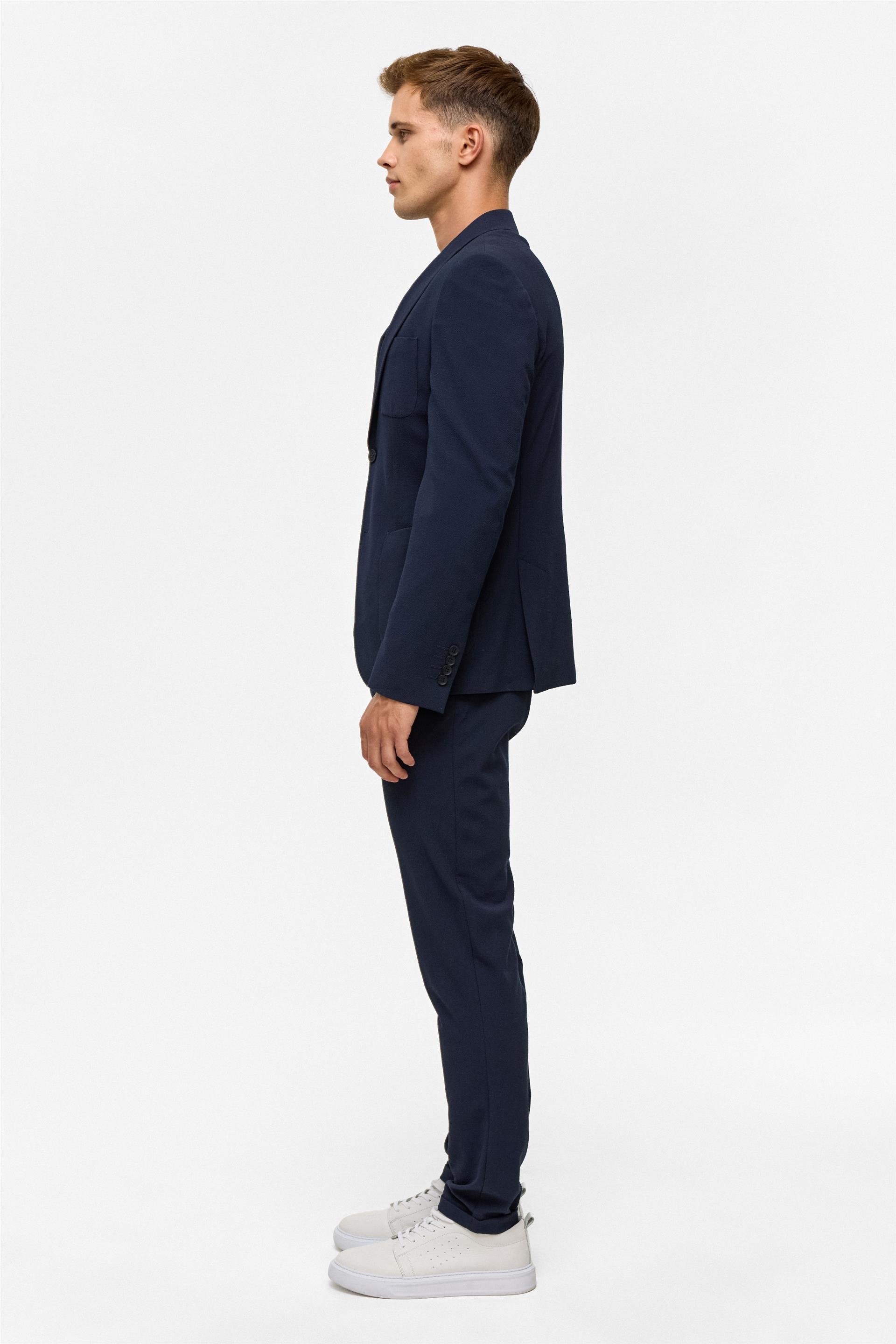 Lacivert Slim Desenli Sivri Yaka 6 Drop Jogger Pantolon