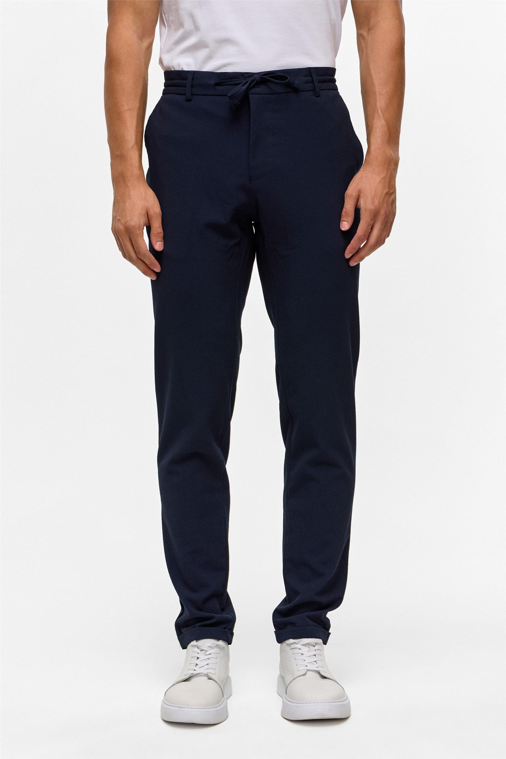 Lacivert Slim Desenli Sivri Yaka 6 Drop Jogger Pantolon