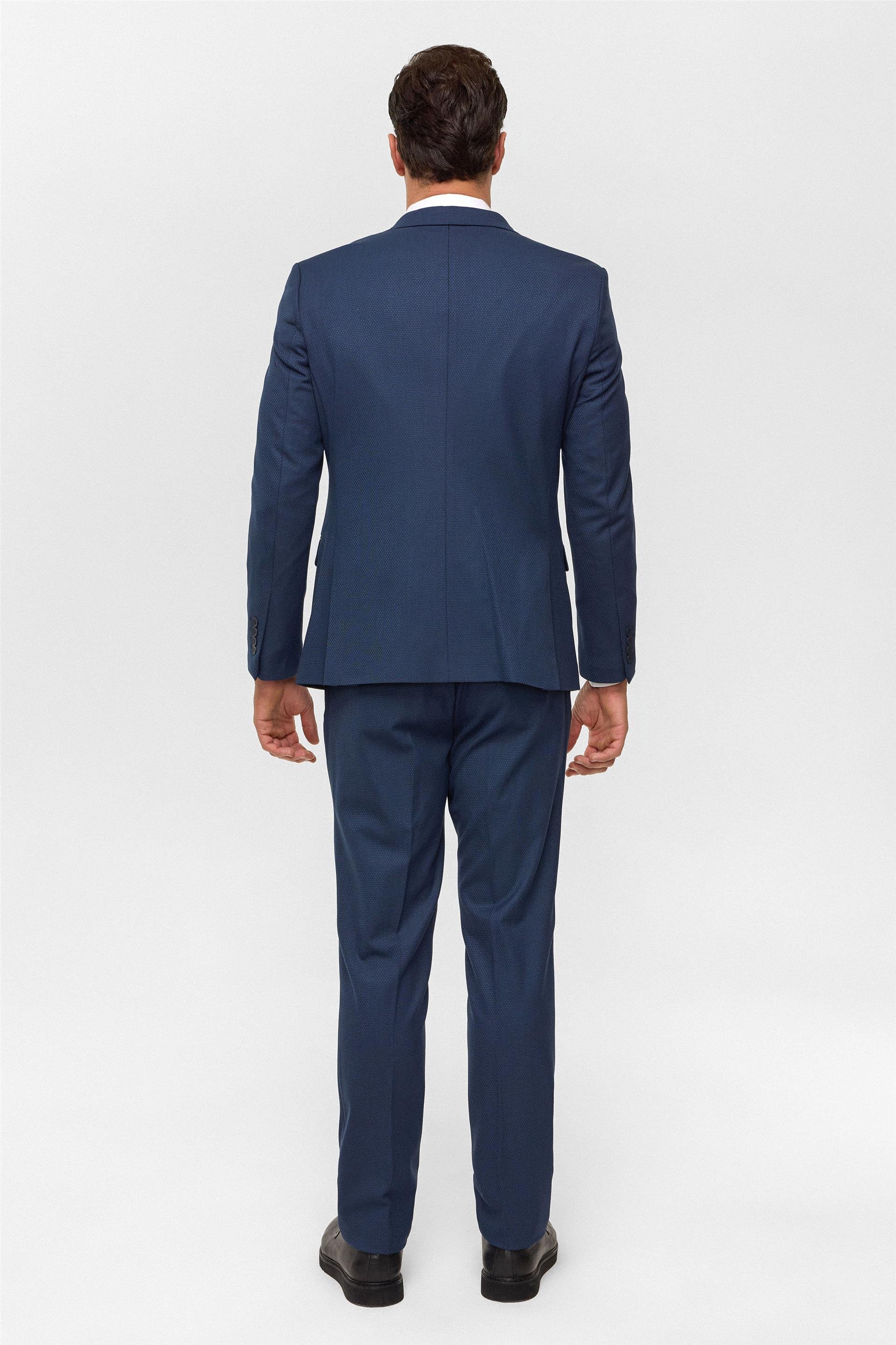 Lacivert Slim Desenli Sivri Yaka 6 Drop Yelekli Takım Elbise