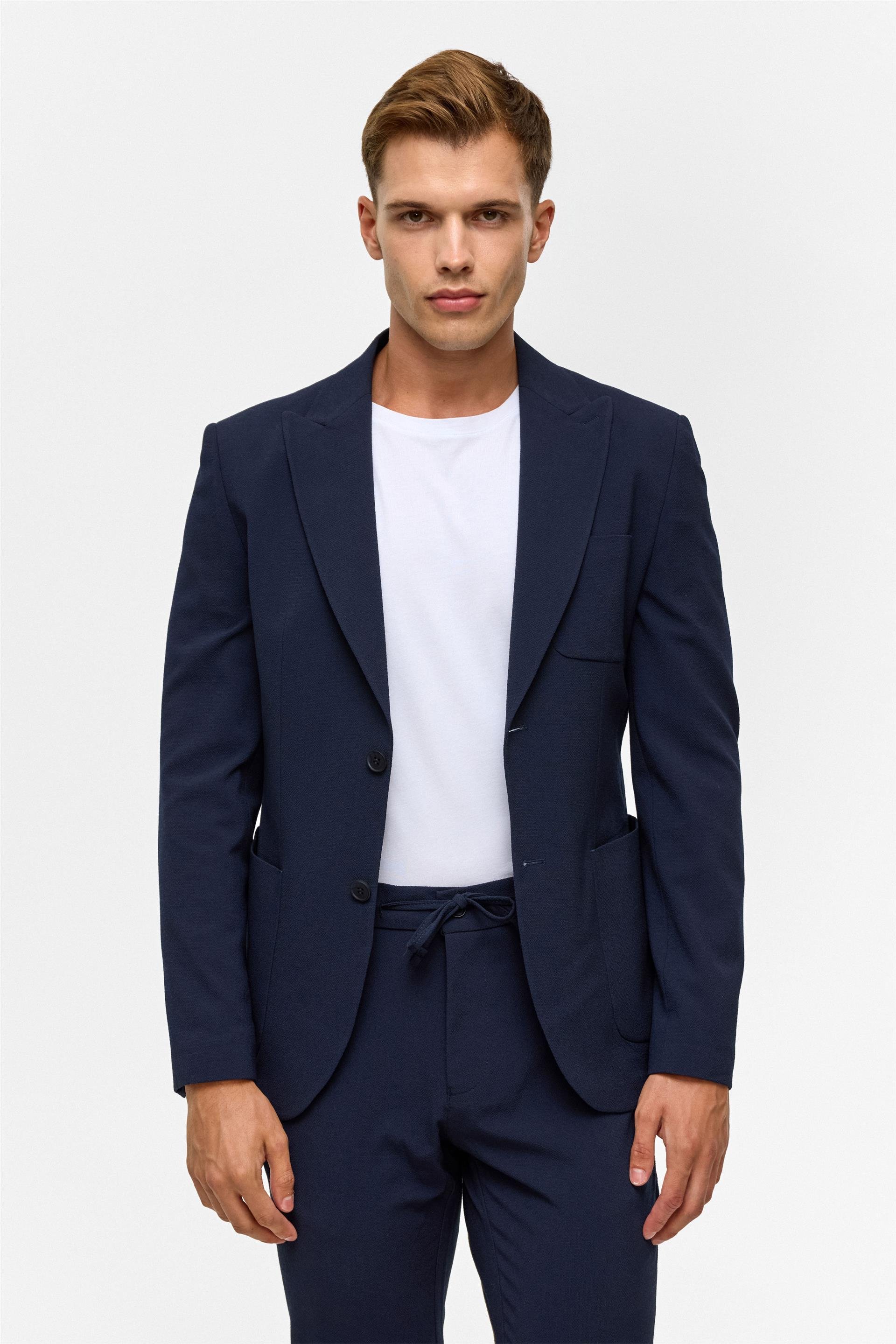 Lacivert Slim Desenli Sivri Yaka 6 Drop Jogger Pantolon