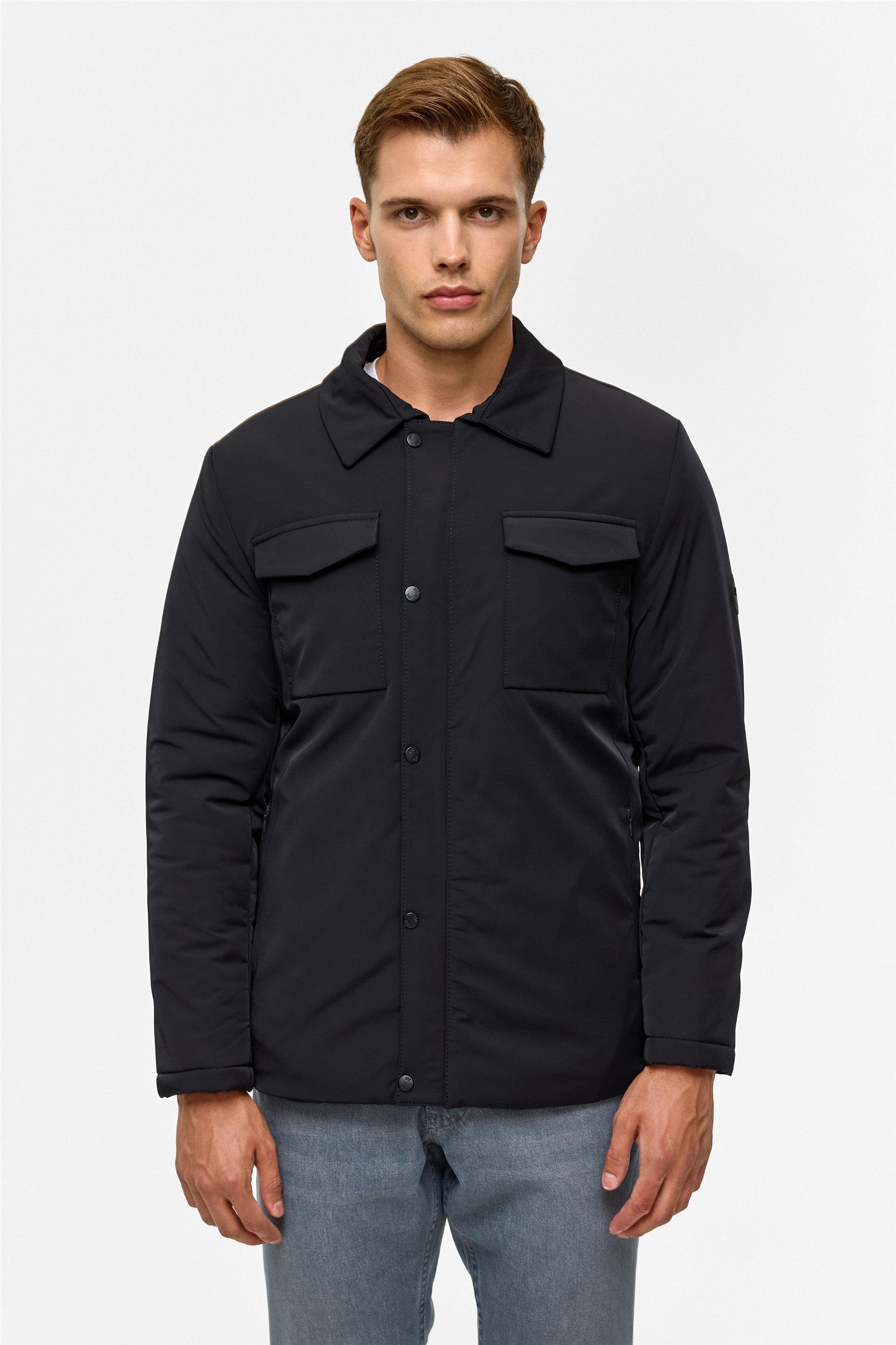 Lacivert Slim Düz Mont