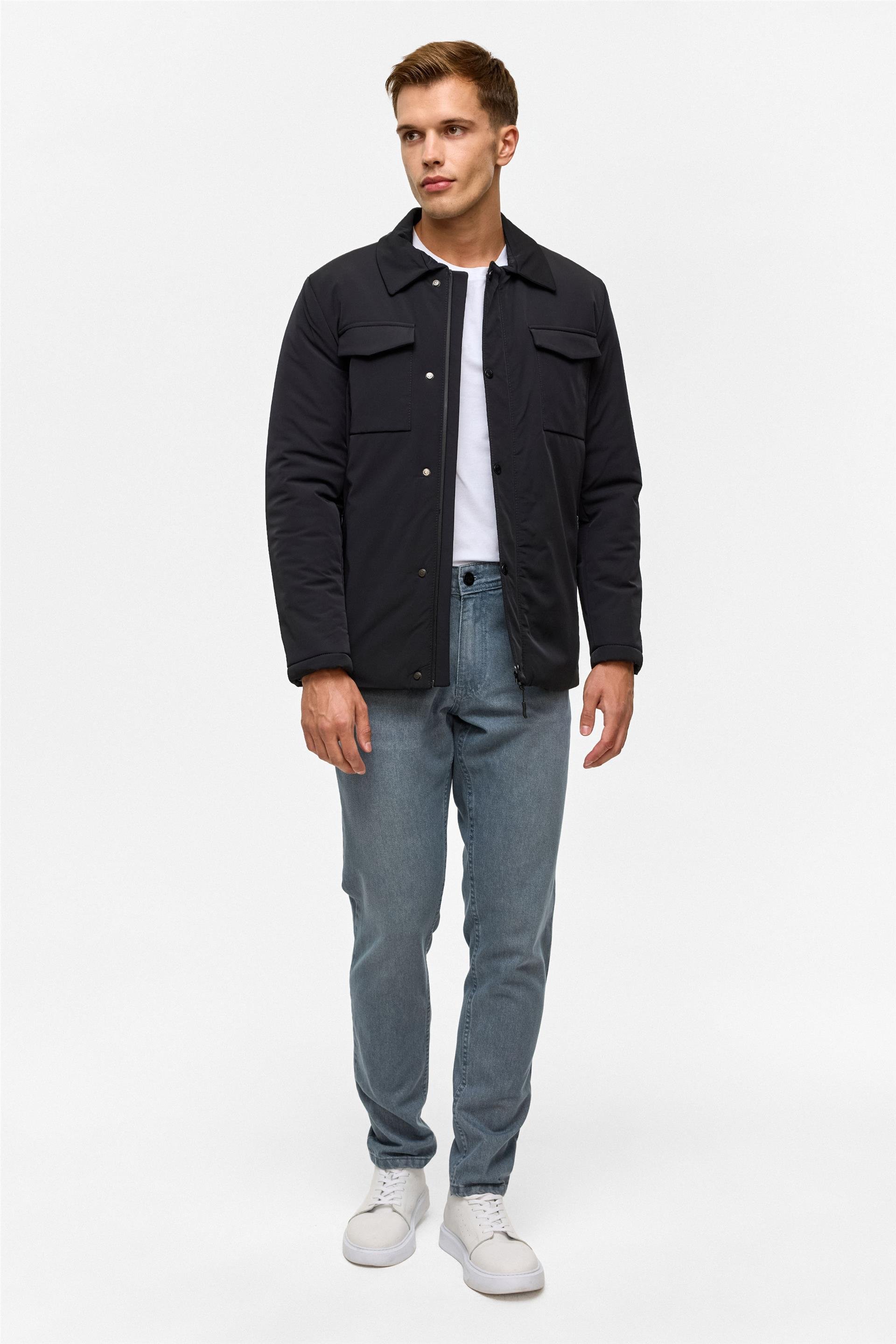 Lacivert Slim Düz Mont