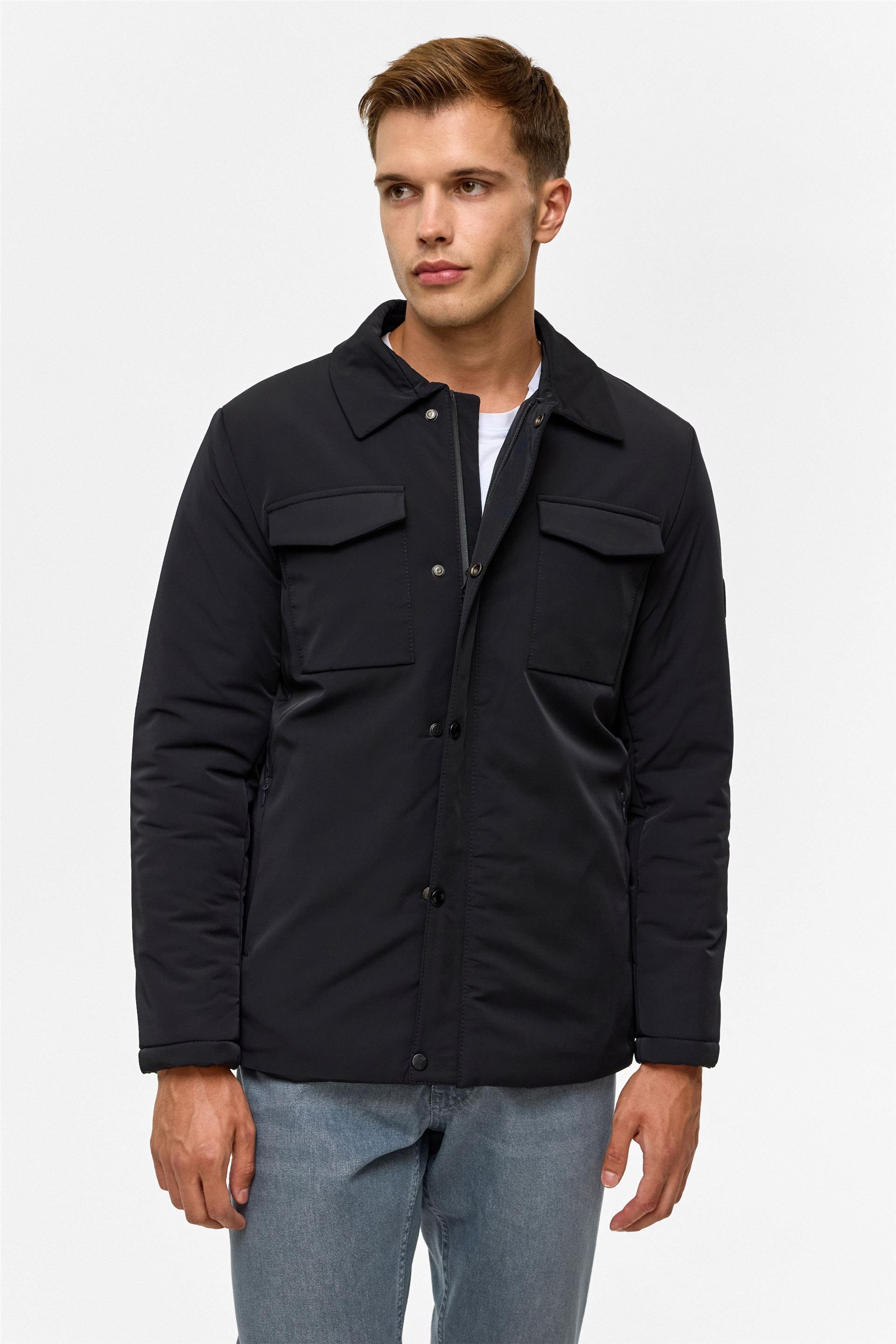 Lacivert Slim Düz Mont