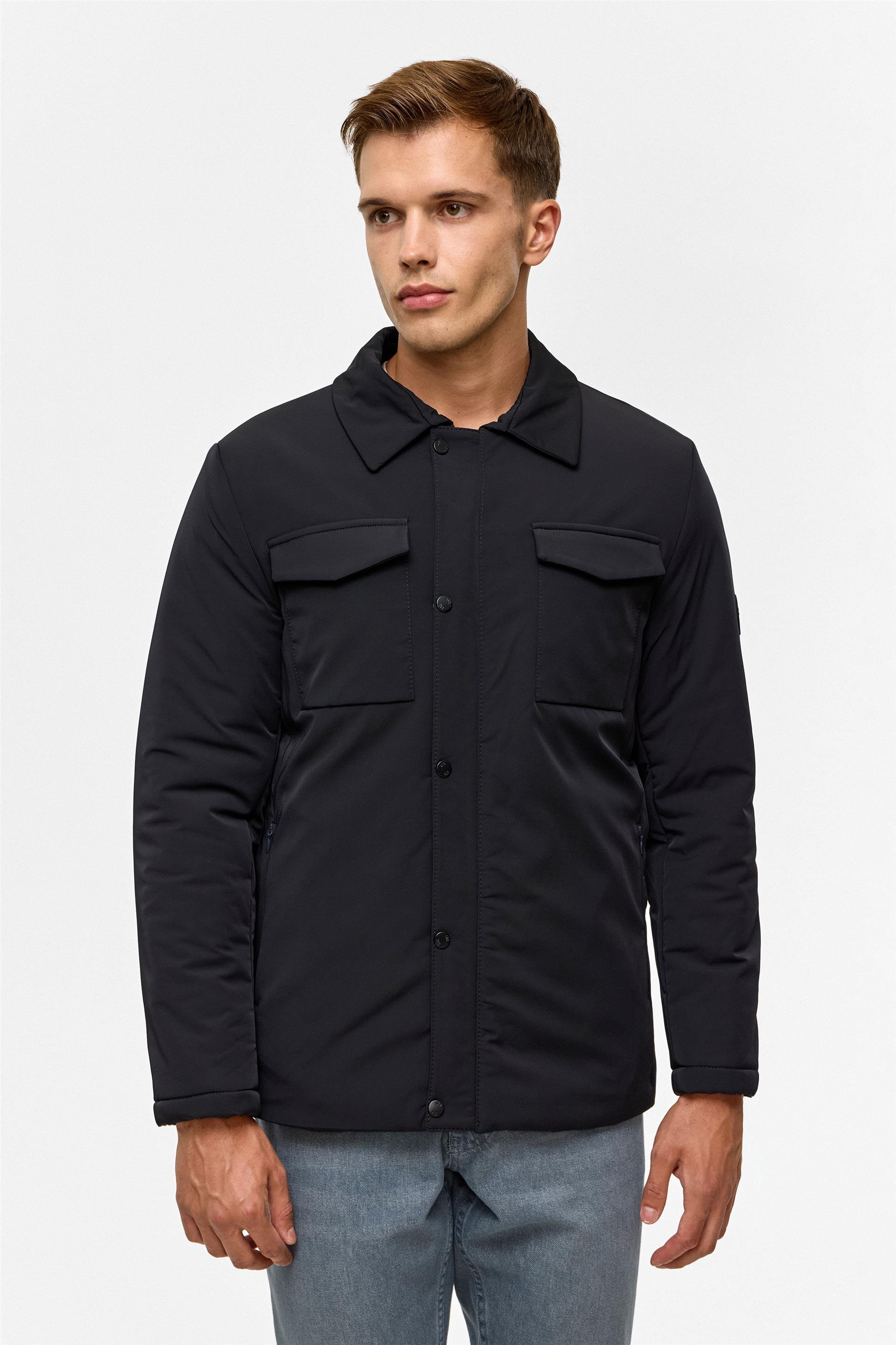 Lacivert Slim Düz Mont