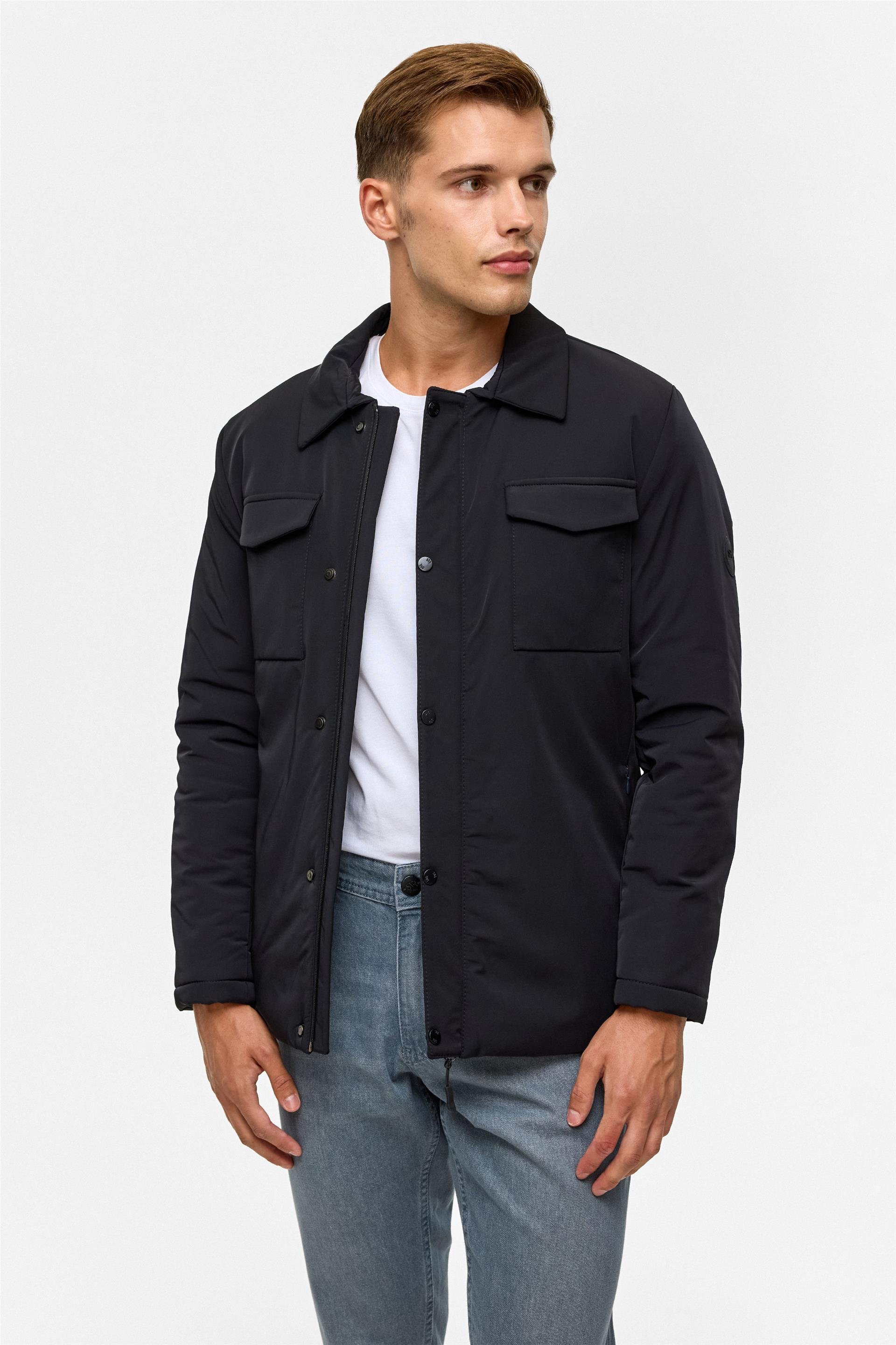 Lacivert Slim Düz Mont