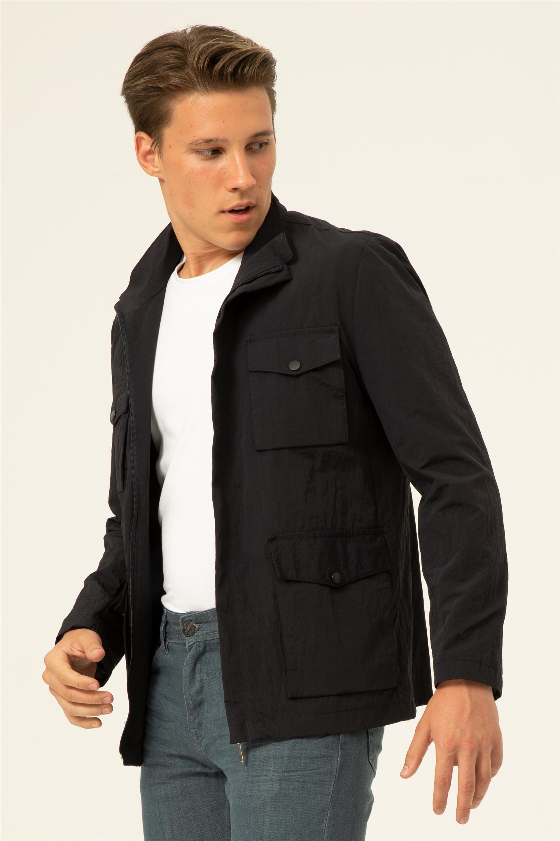 Lacivert Slim Düz   Mont