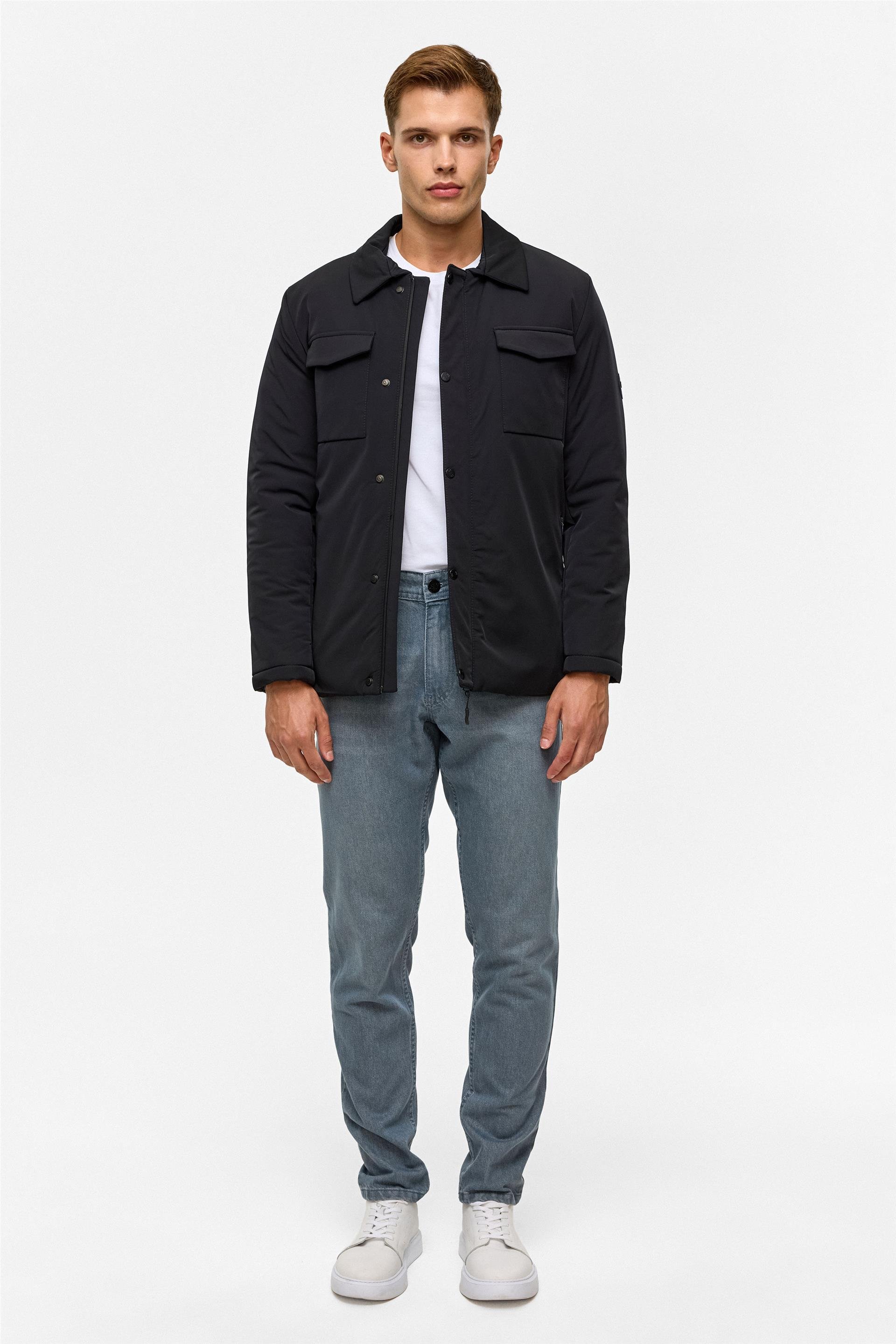 Lacivert Slim Düz Mont