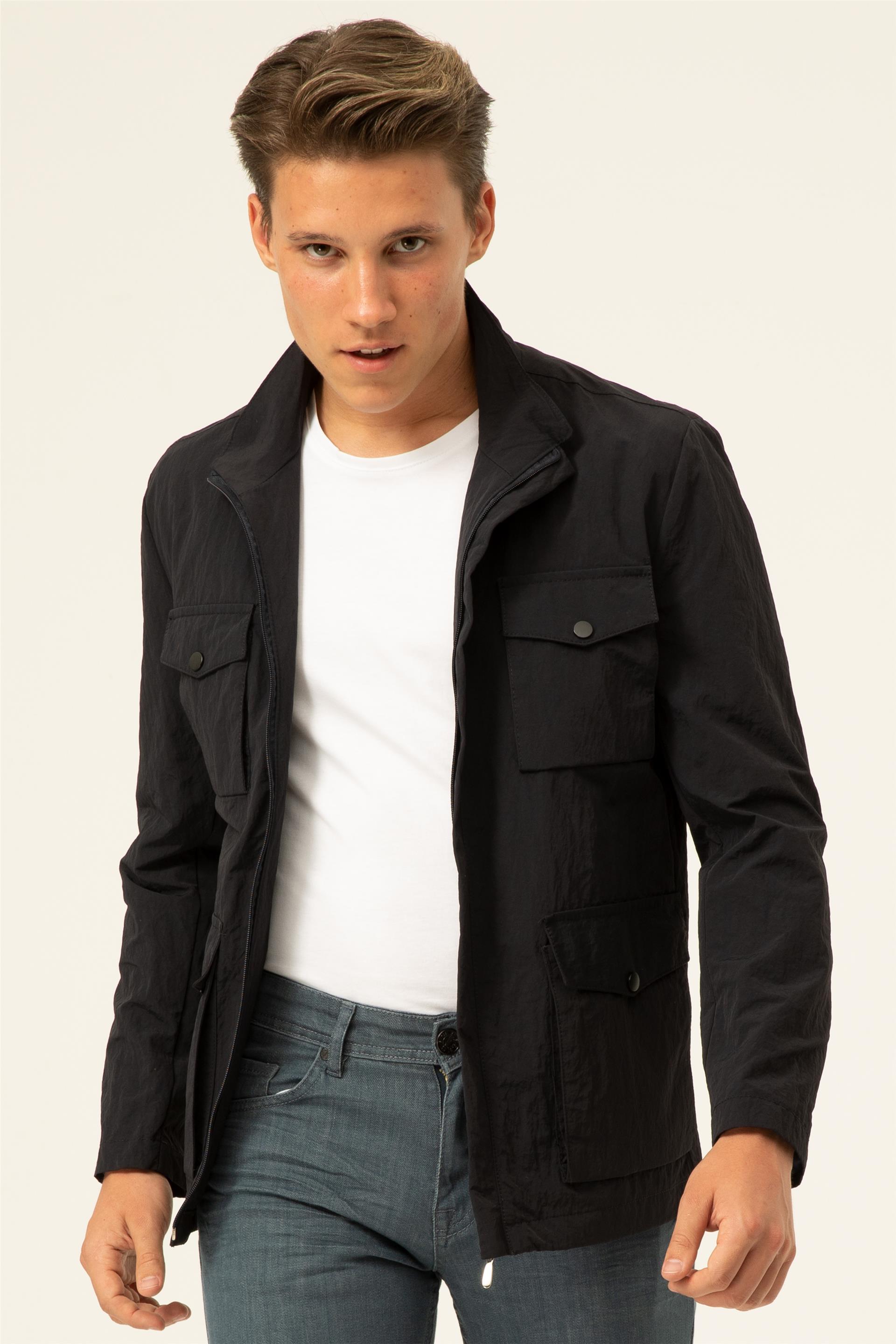 Lacivert Slim Düz   Mont