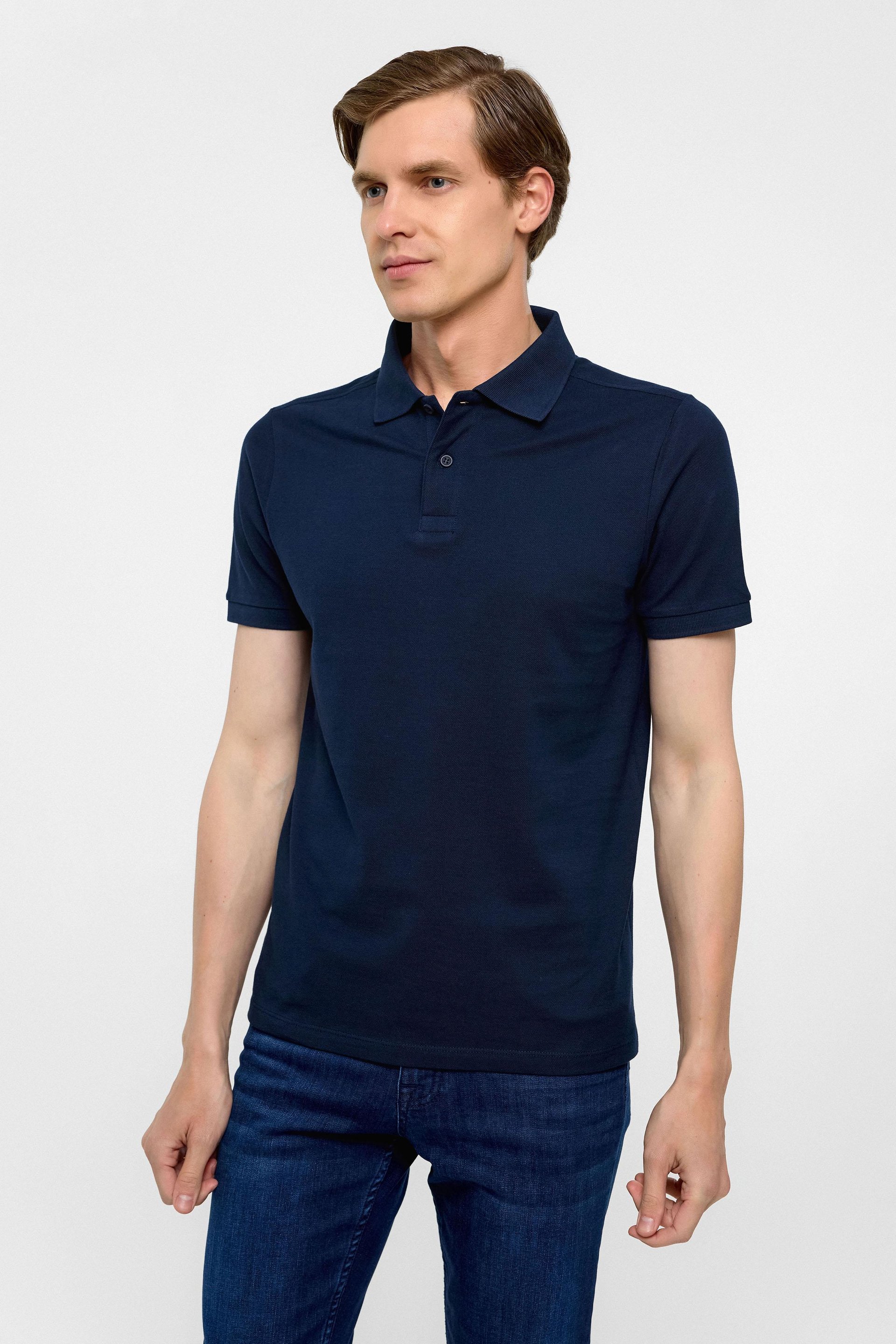 Lacivert Slim Düz Polo Yaka Tişört